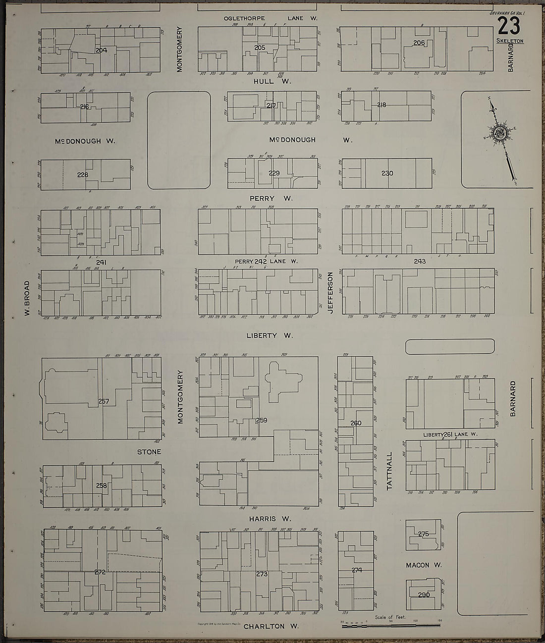 This old map of Savannah, Chatham County, Georgia was created by Sanborn Map Company in 1916