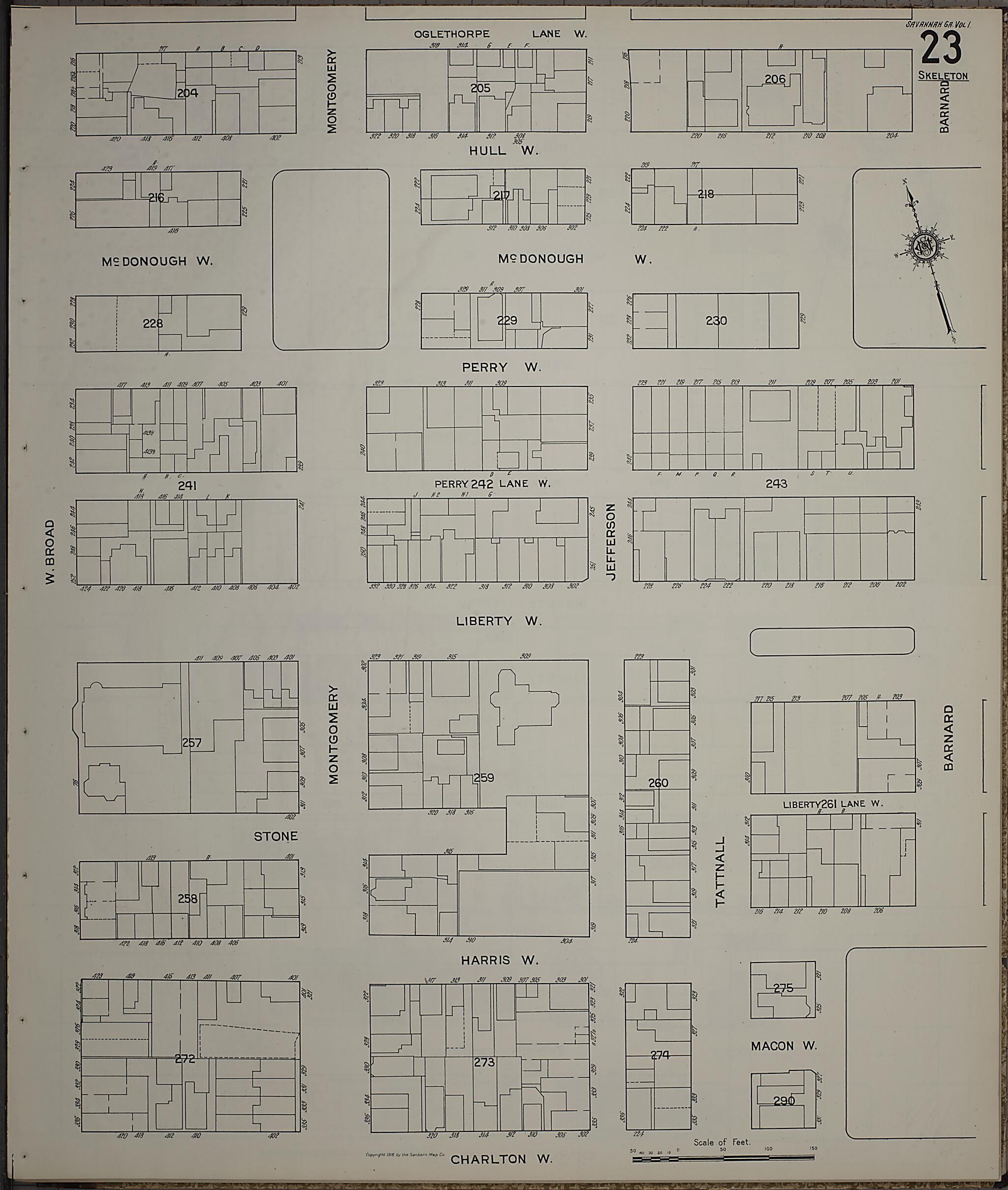 This old map of Savannah, Chatham County, Georgia was created by Sanborn Map Company in 1916