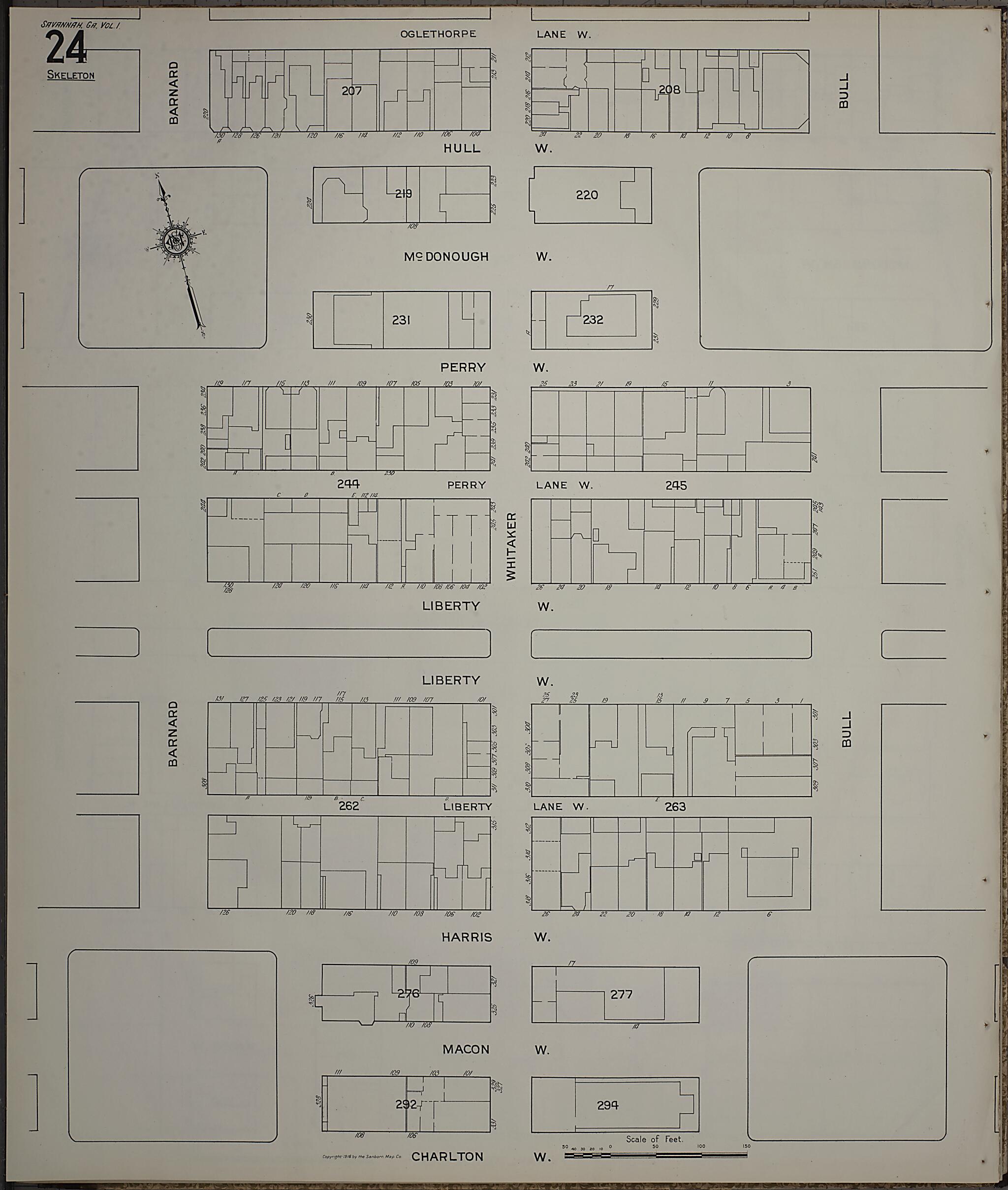 This old map of Savannah, Chatham County, Georgia was created by Sanborn Map Company in 1916