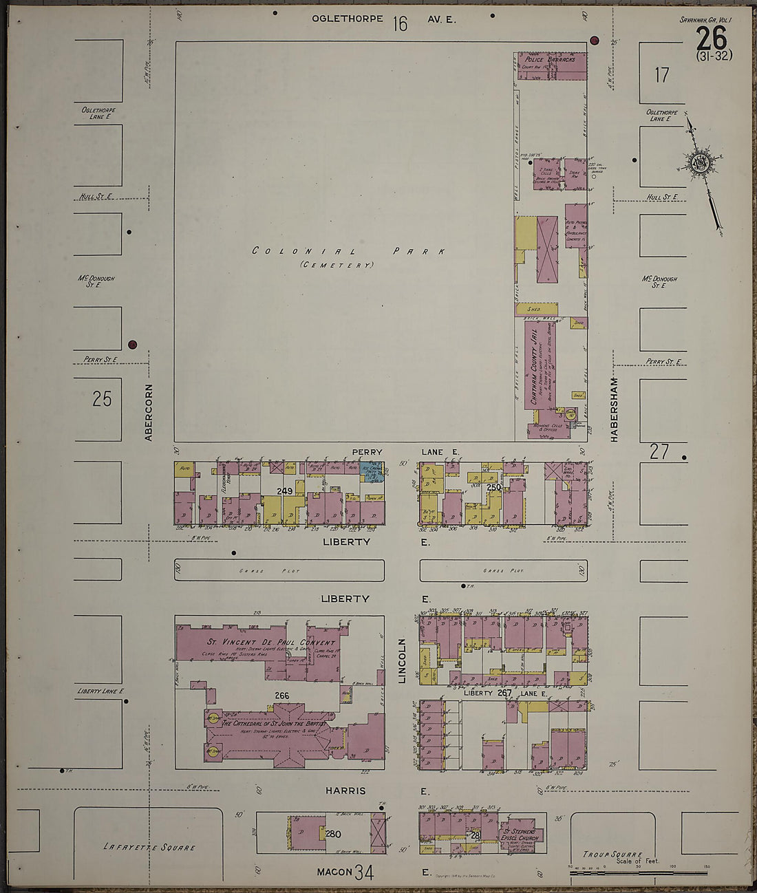 This old map of Savannah, Chatham County, Georgia was created by Sanborn Map Company in 1916
