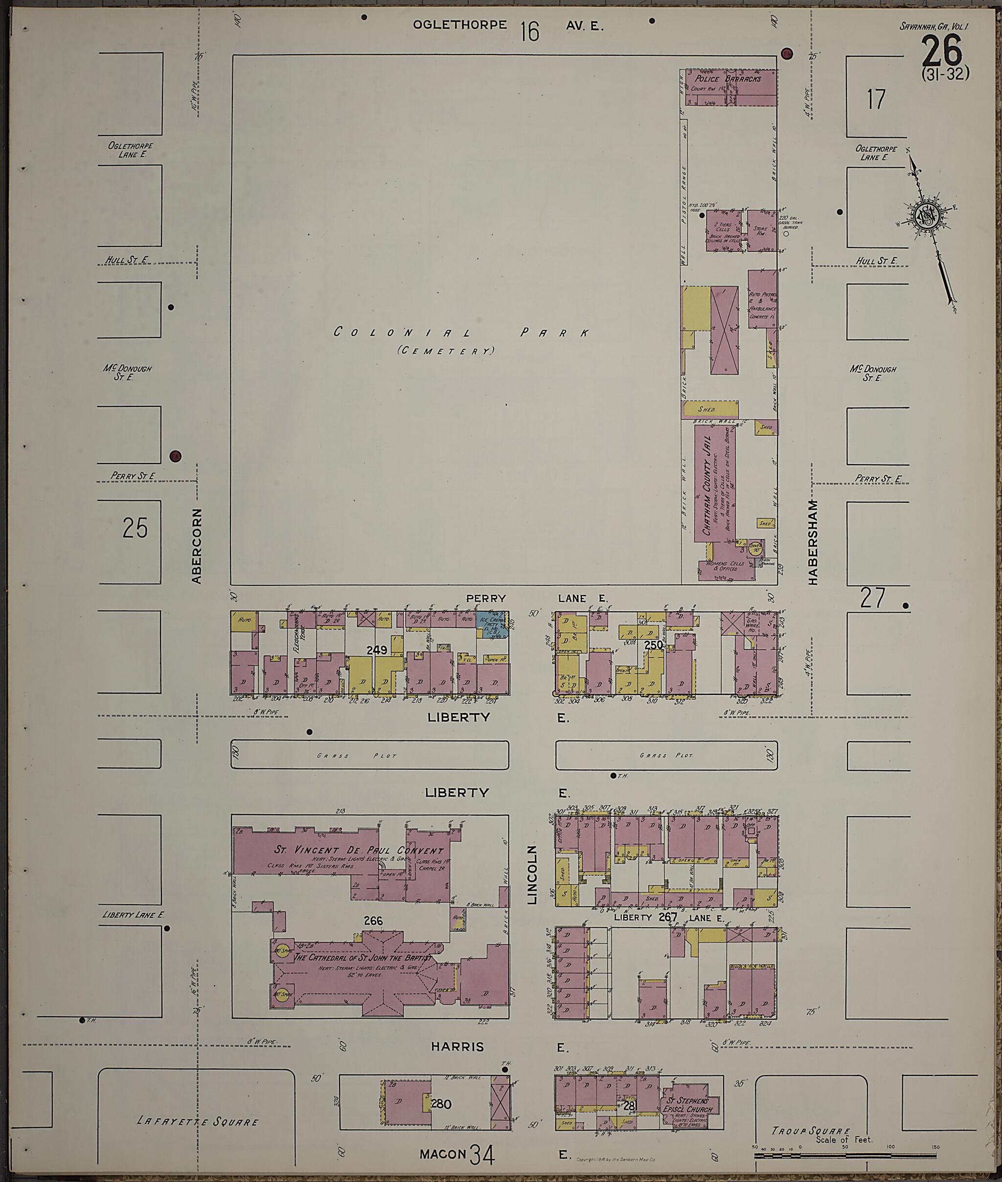 This old map of Savannah, Chatham County, Georgia was created by Sanborn Map Company in 1916
