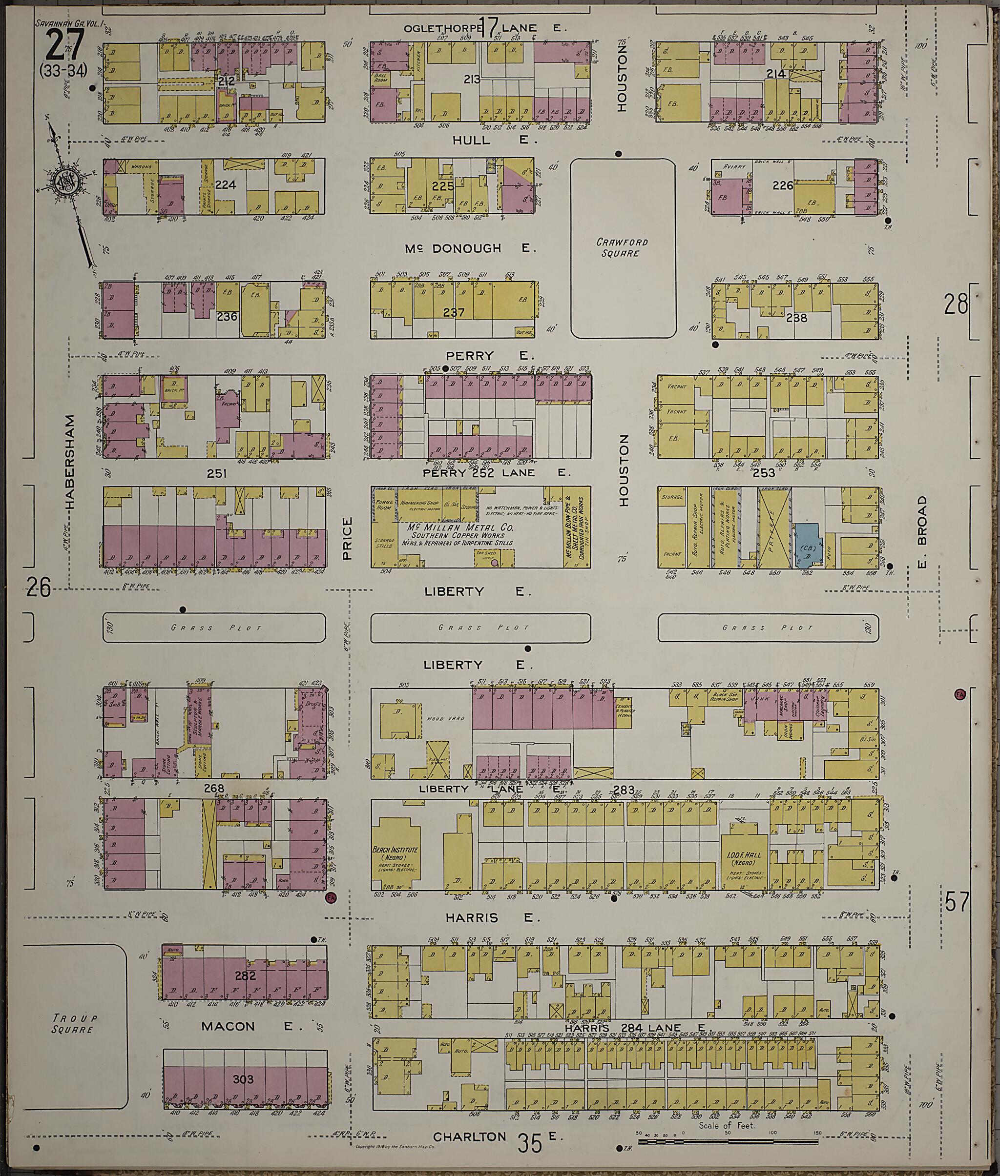 This old map of Savannah, Chatham County, Georgia was created by Sanborn Map Company in 1916