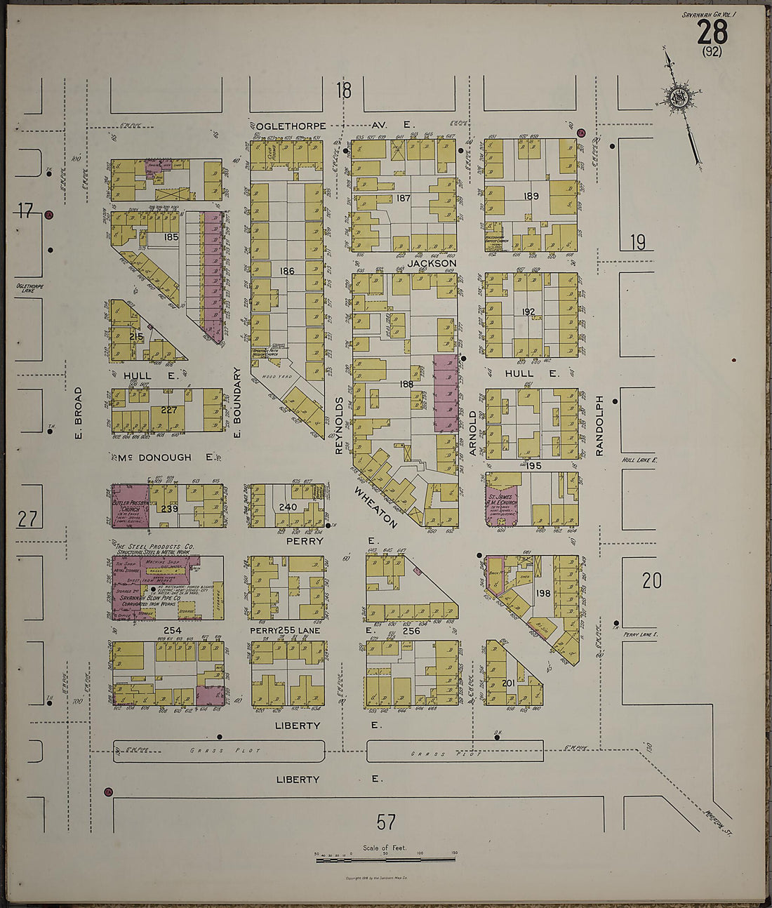 This old map of Savannah, Chatham County, Georgia was created by Sanborn Map Company in 1916