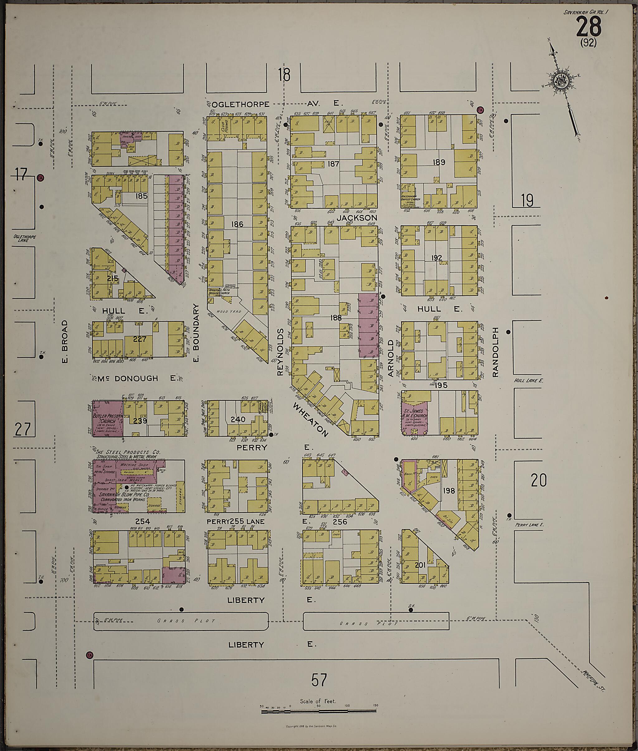 This old map of Savannah, Chatham County, Georgia was created by Sanborn Map Company in 1916