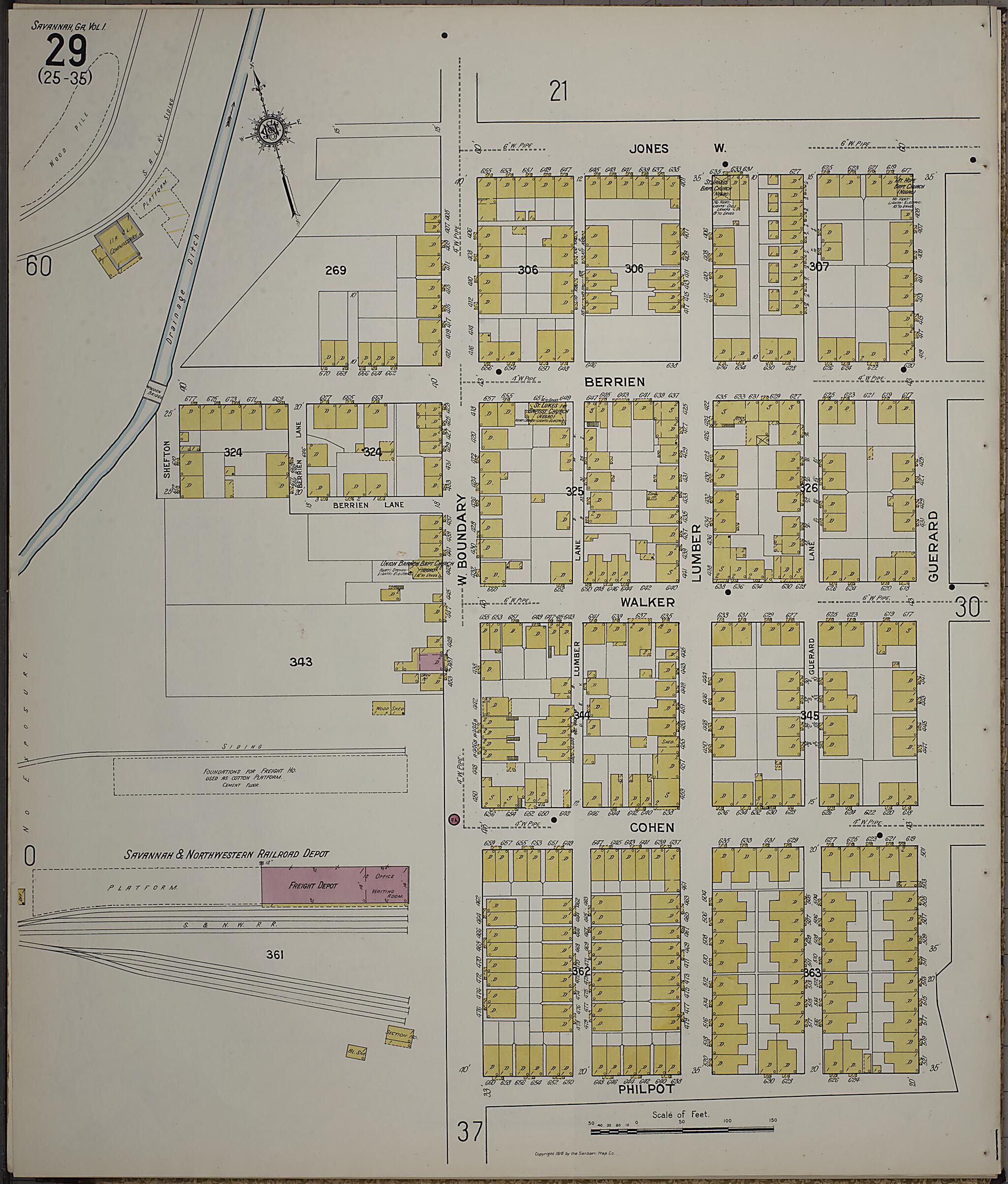 This old map of Savannah, Chatham County, Georgia was created by Sanborn Map Company in 1916
