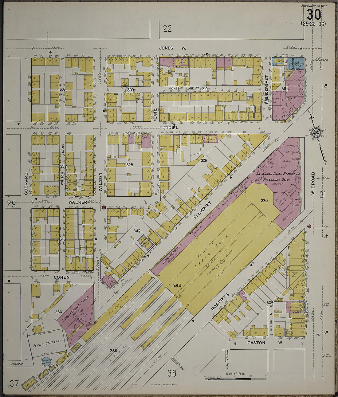 This old map of Savannah, Chatham County, Georgia was created by Sanborn Map Company in 1916