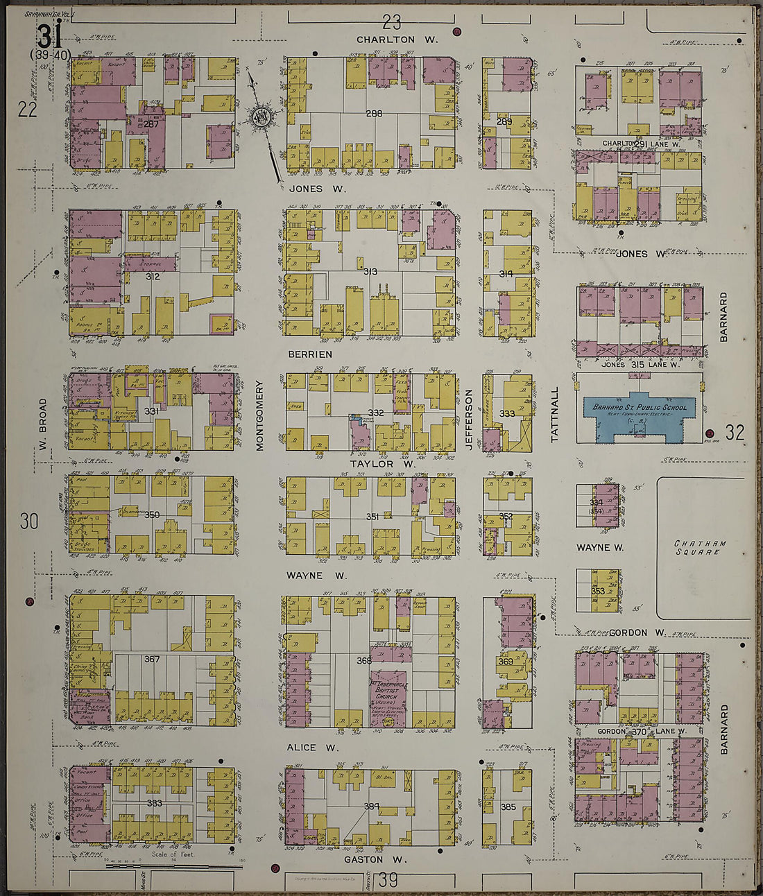 This old map of Savannah, Chatham County, Georgia was created by Sanborn Map Company in 1916