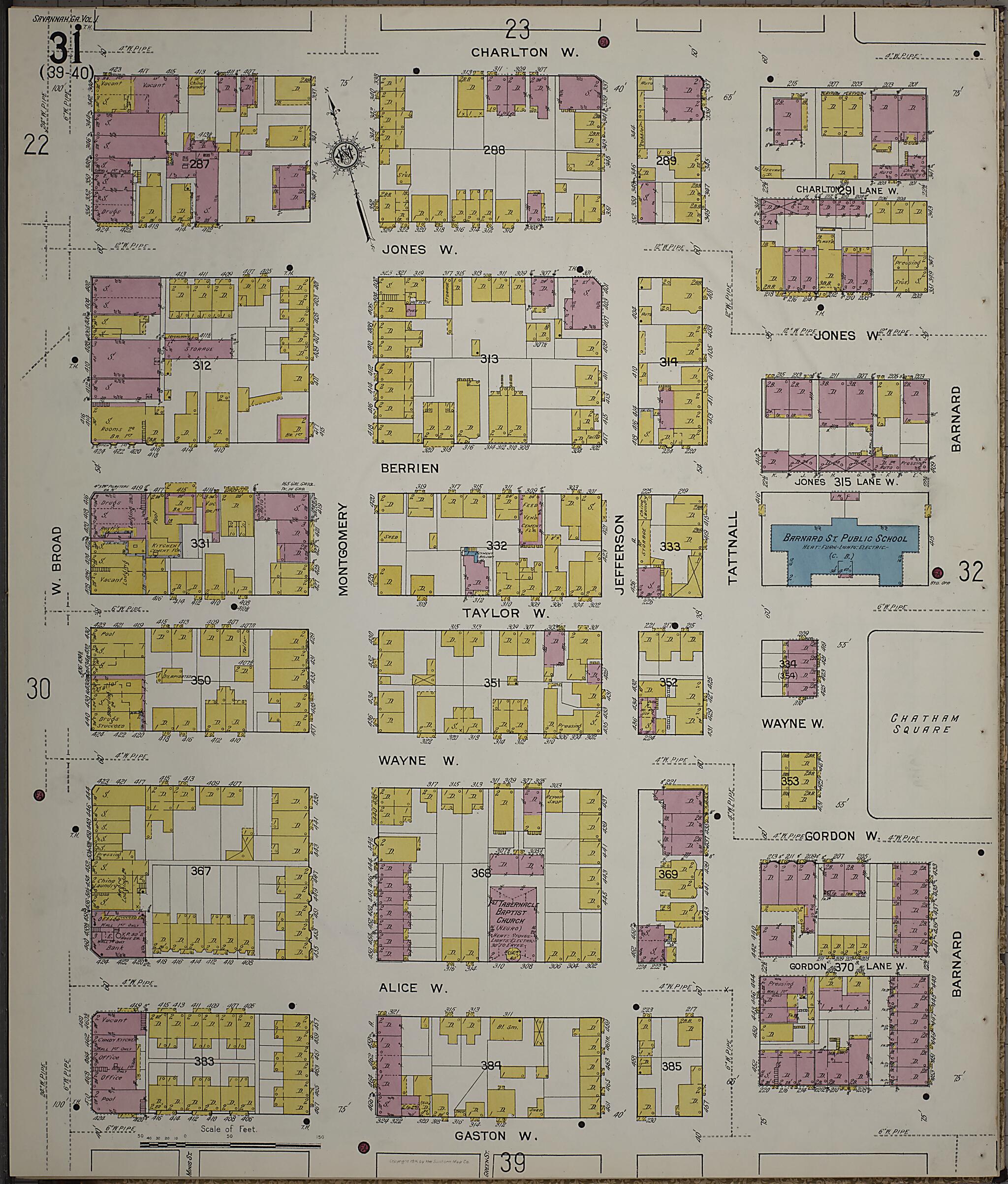 This old map of Savannah, Chatham County, Georgia was created by Sanborn Map Company in 1916
