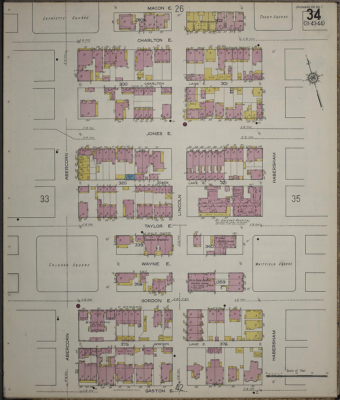 This old map of Savannah, Chatham County, Georgia was created by Sanborn Map Company in 1916