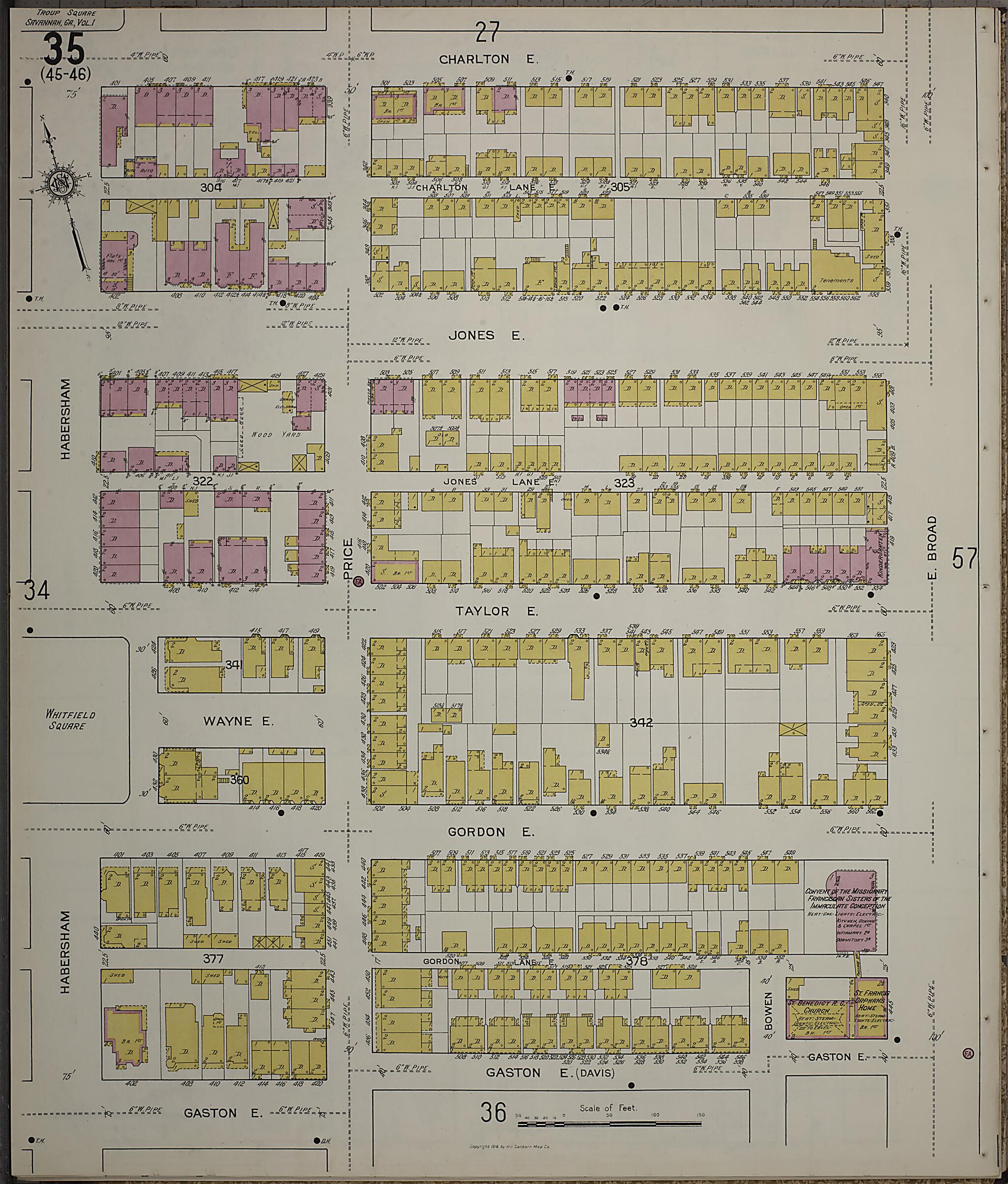 This old map of Savannah, Chatham County, Georgia was created by Sanborn Map Company in 1916