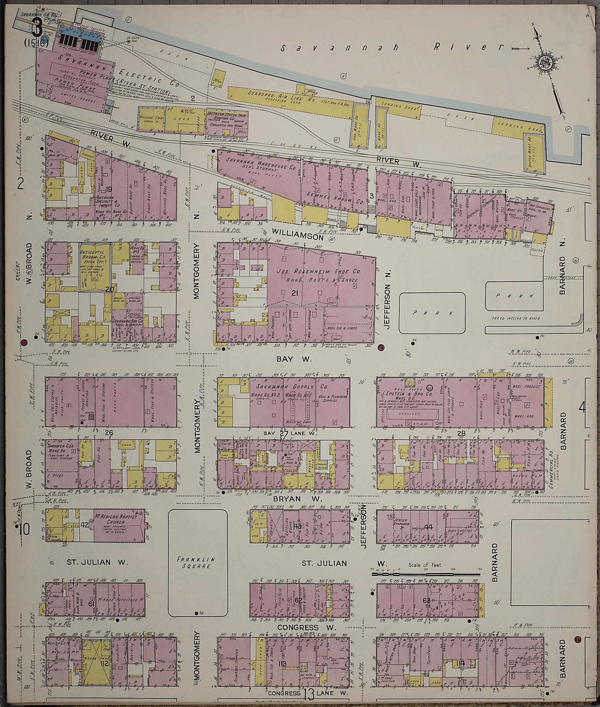 This old map of Savannah, Chatham County, Georgia was created by Sanborn Map Company in 1916