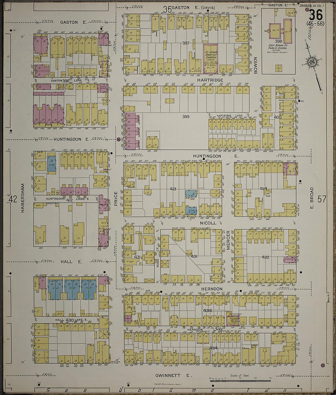This old map of Savannah, Chatham County, Georgia was created by Sanborn Map Company in 1916