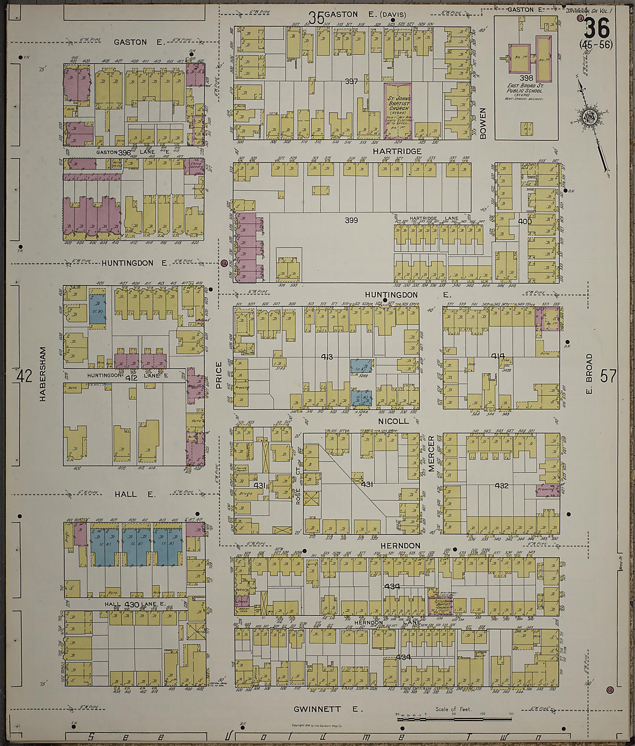 This old map of Savannah, Chatham County, Georgia was created by Sanborn Map Company in 1916