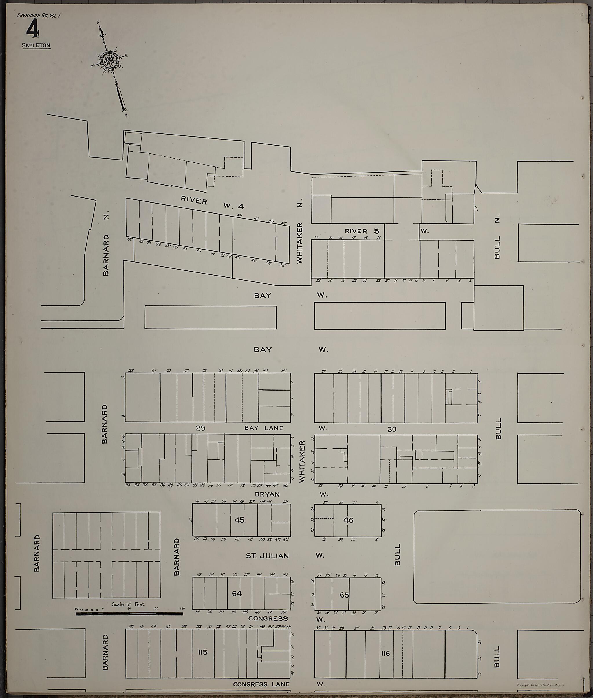 This old map of Savannah, Chatham County, Georgia was created by Sanborn Map Company in 1916