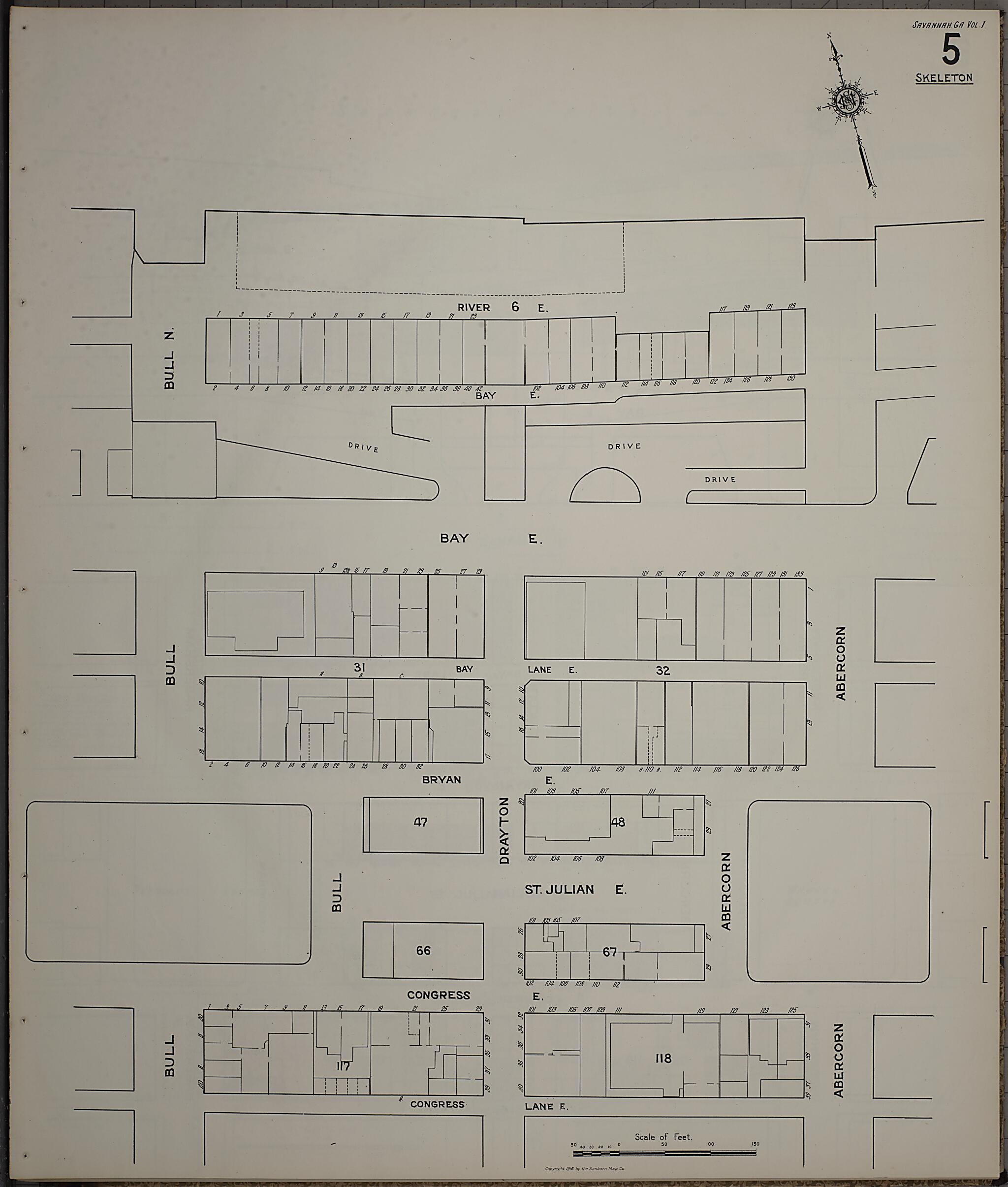 This old map of Savannah, Chatham County, Georgia was created by Sanborn Map Company in 1916