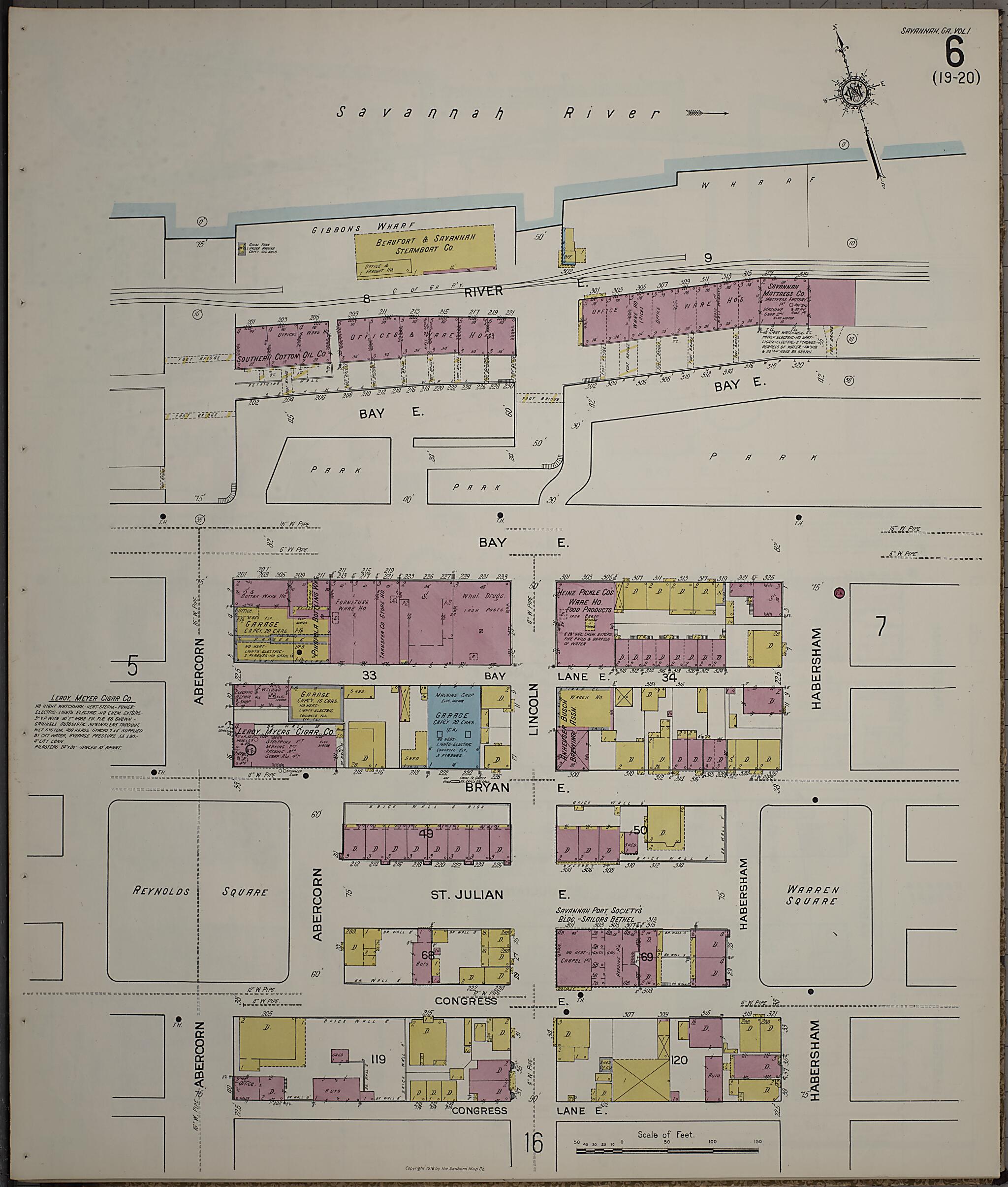 This old map of Savannah, Chatham County, Georgia was created by Sanborn Map Company in 1916
