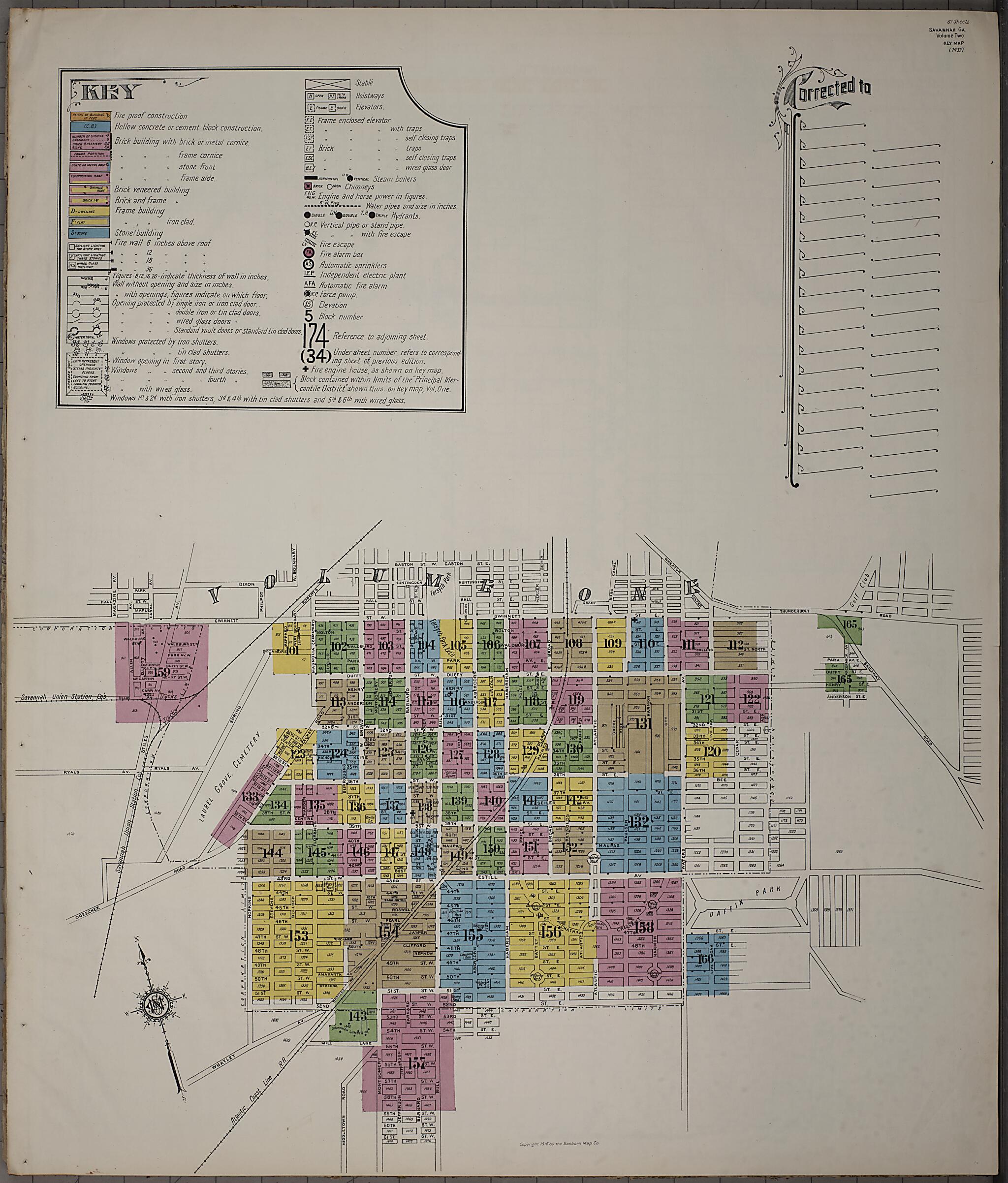 This old map of Savannah, Chatham County, Georgia was created by Sanborn Map Company in 1916