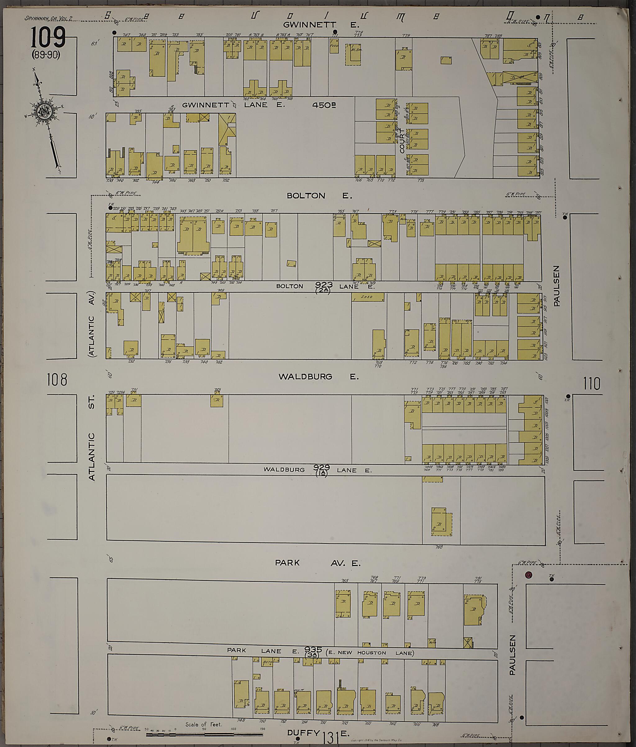 This old map of Savannah, Chatham County, Georgia was created by Sanborn Map Company in 1916