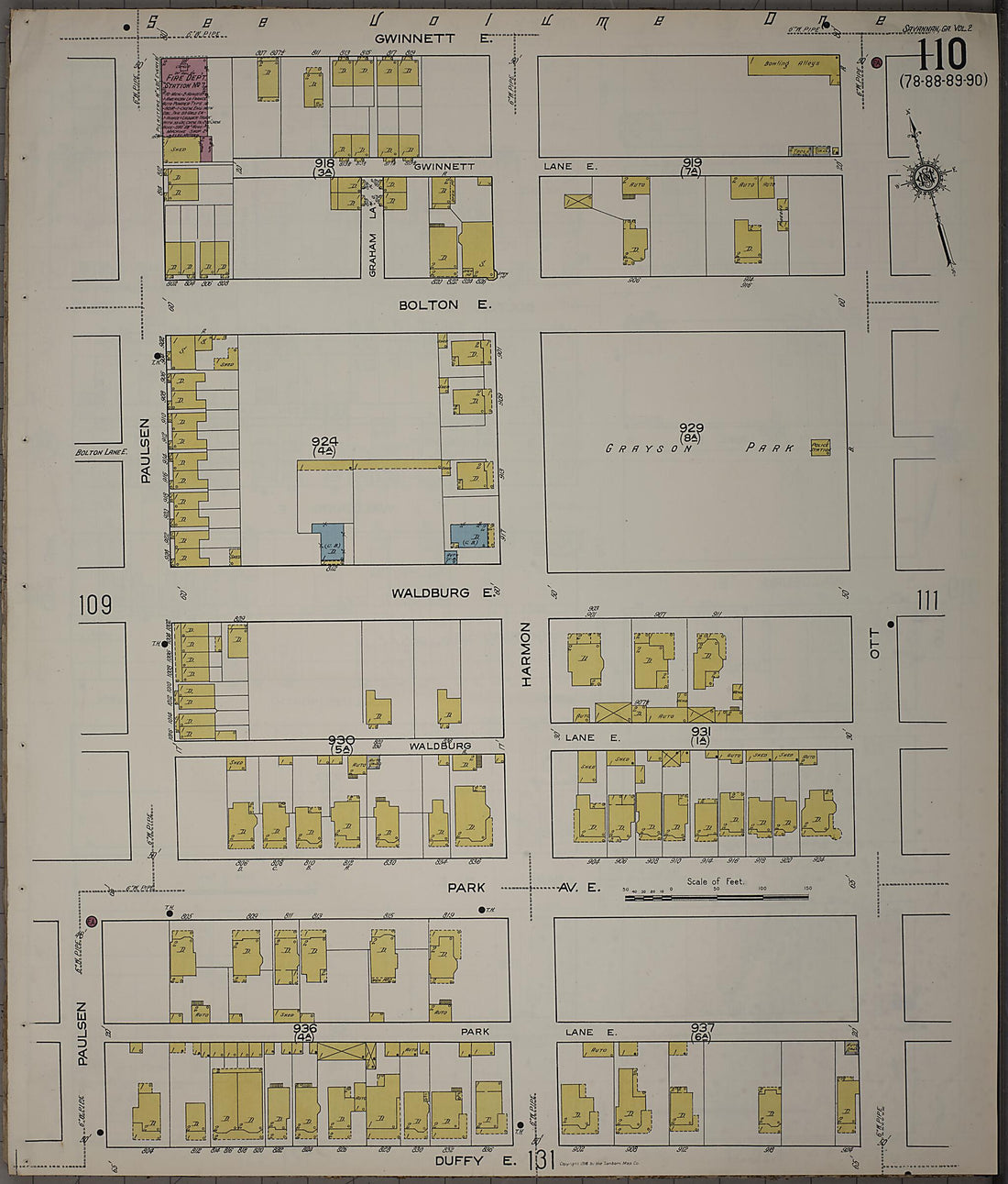 This old map of Savannah, Chatham County, Georgia was created by Sanborn Map Company in 1916