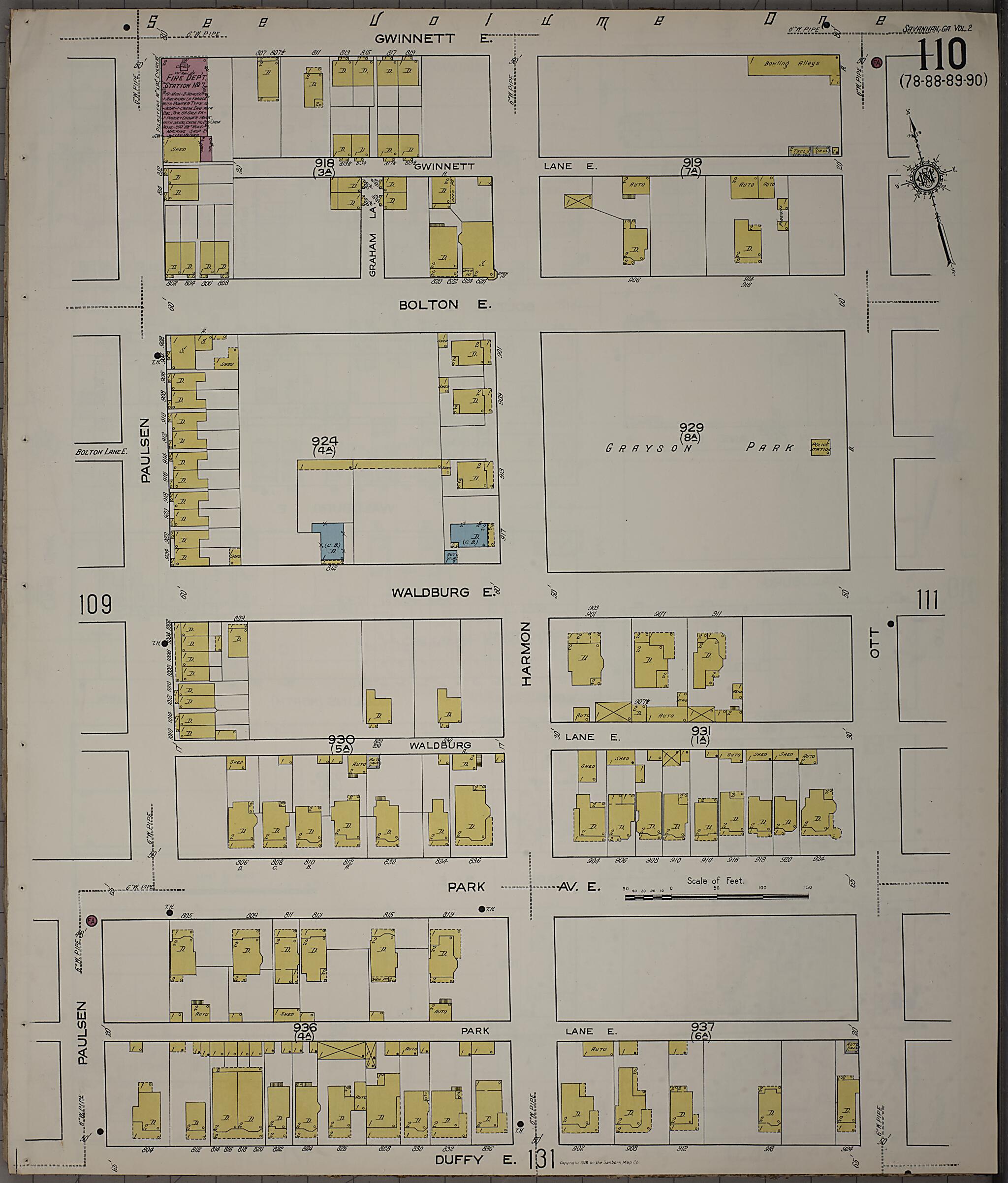 This old map of Savannah, Chatham County, Georgia was created by Sanborn Map Company in 1916
