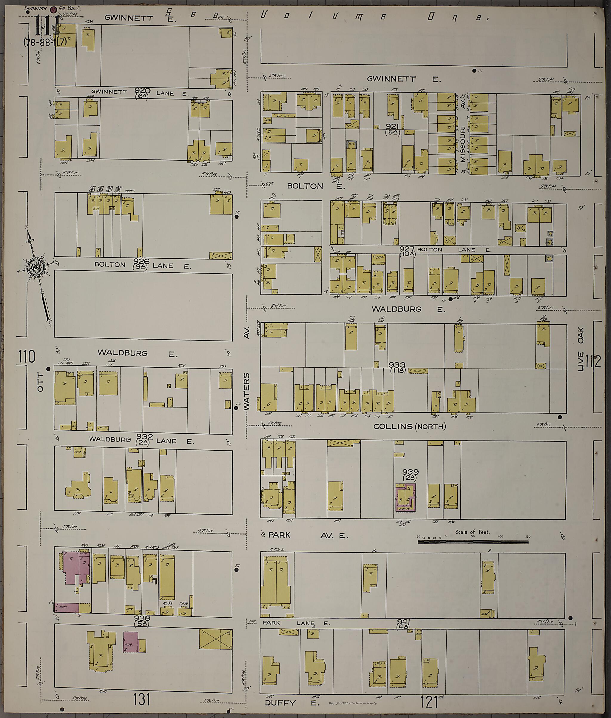 This old map of Savannah, Chatham County, Georgia was created by Sanborn Map Company in 1916