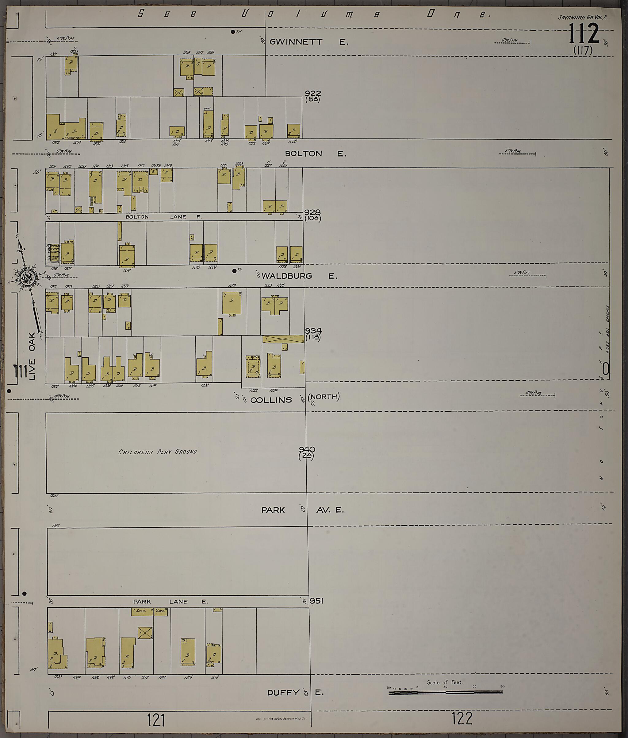 This old map of Savannah, Chatham County, Georgia was created by Sanborn Map Company in 1916