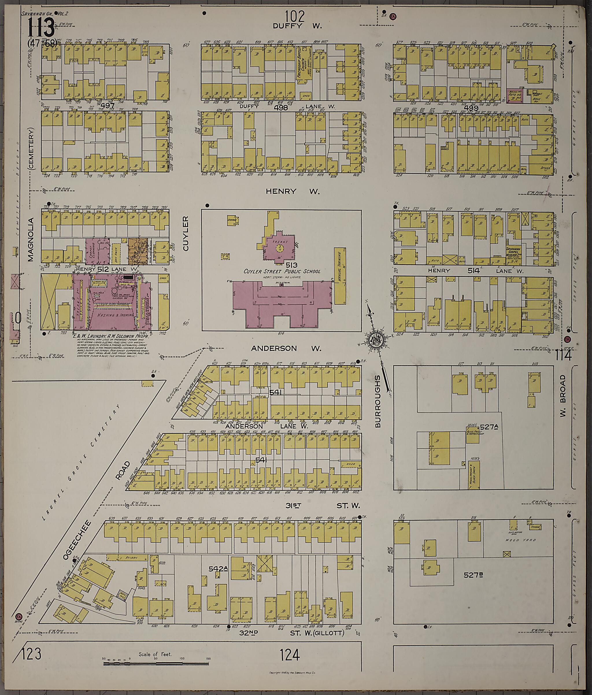 This old map of Savannah, Chatham County, Georgia was created by Sanborn Map Company in 1916