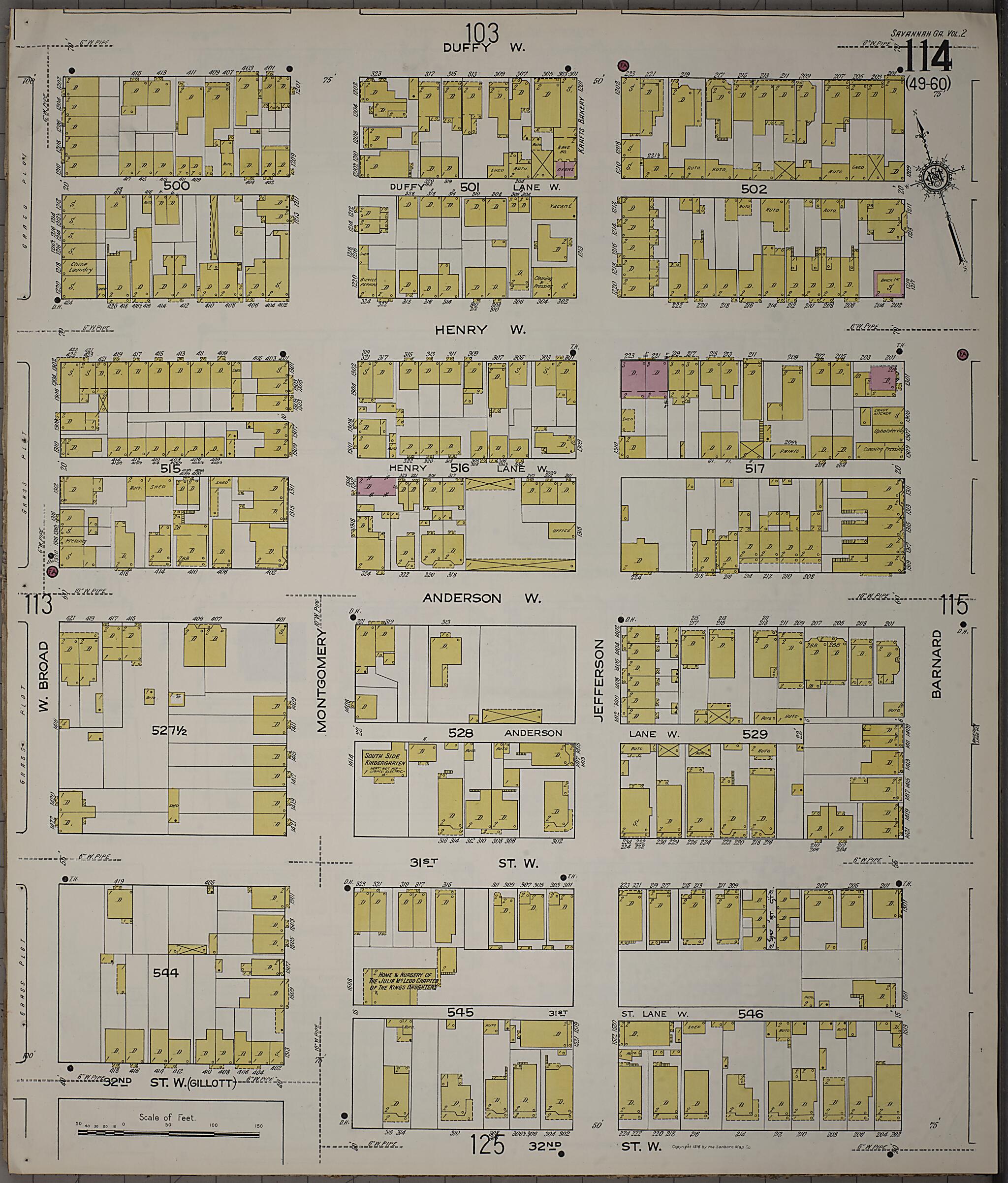 This old map of Savannah, Chatham County, Georgia was created by Sanborn Map Company in 1916