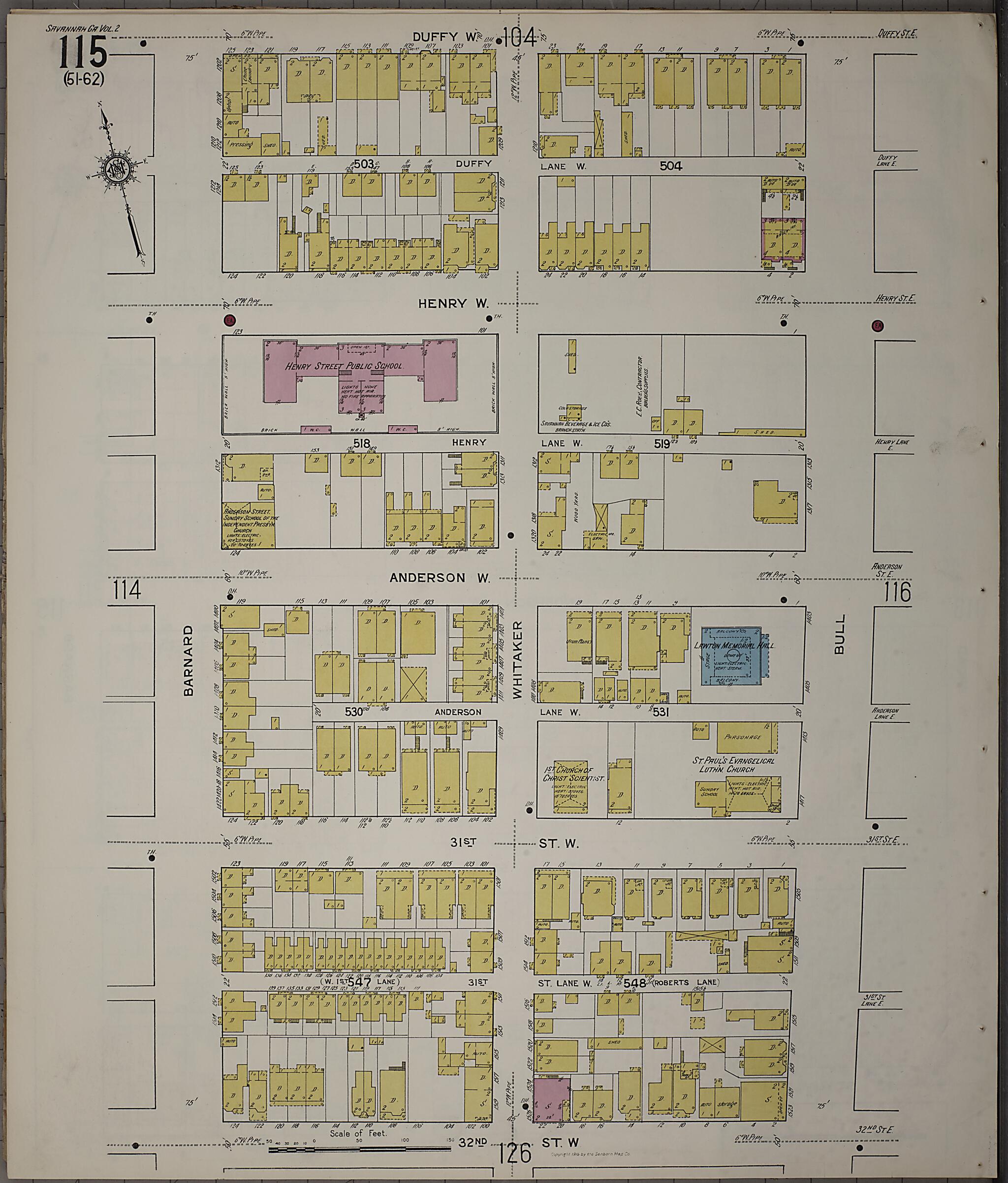This old map of Savannah, Chatham County, Georgia was created by Sanborn Map Company in 1916