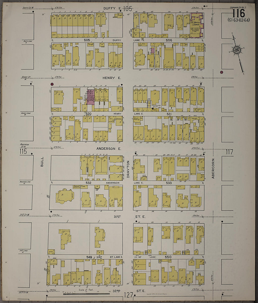 This old map of Savannah, Chatham County, Georgia was created by Sanborn Map Company in 1916