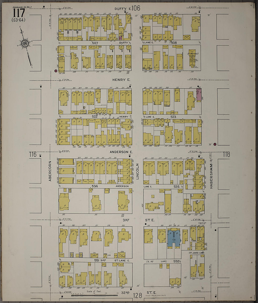 This old map of Savannah, Chatham County, Georgia was created by Sanborn Map Company in 1916