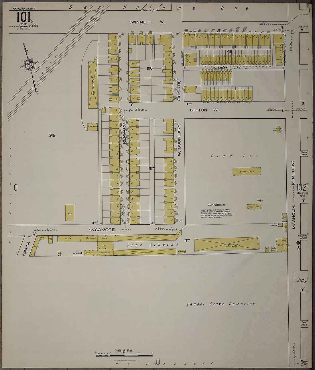 This old map of Savannah, Chatham County, Georgia was created by Sanborn Map Company in 1916