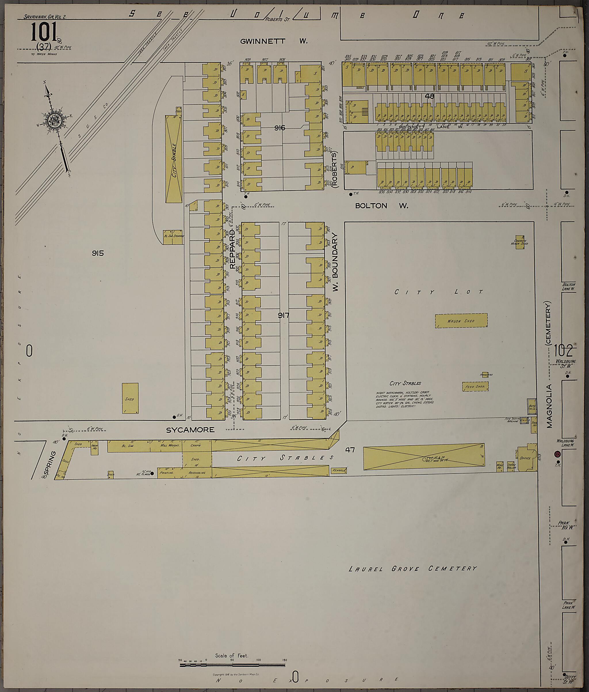This old map of Savannah, Chatham County, Georgia was created by Sanborn Map Company in 1916