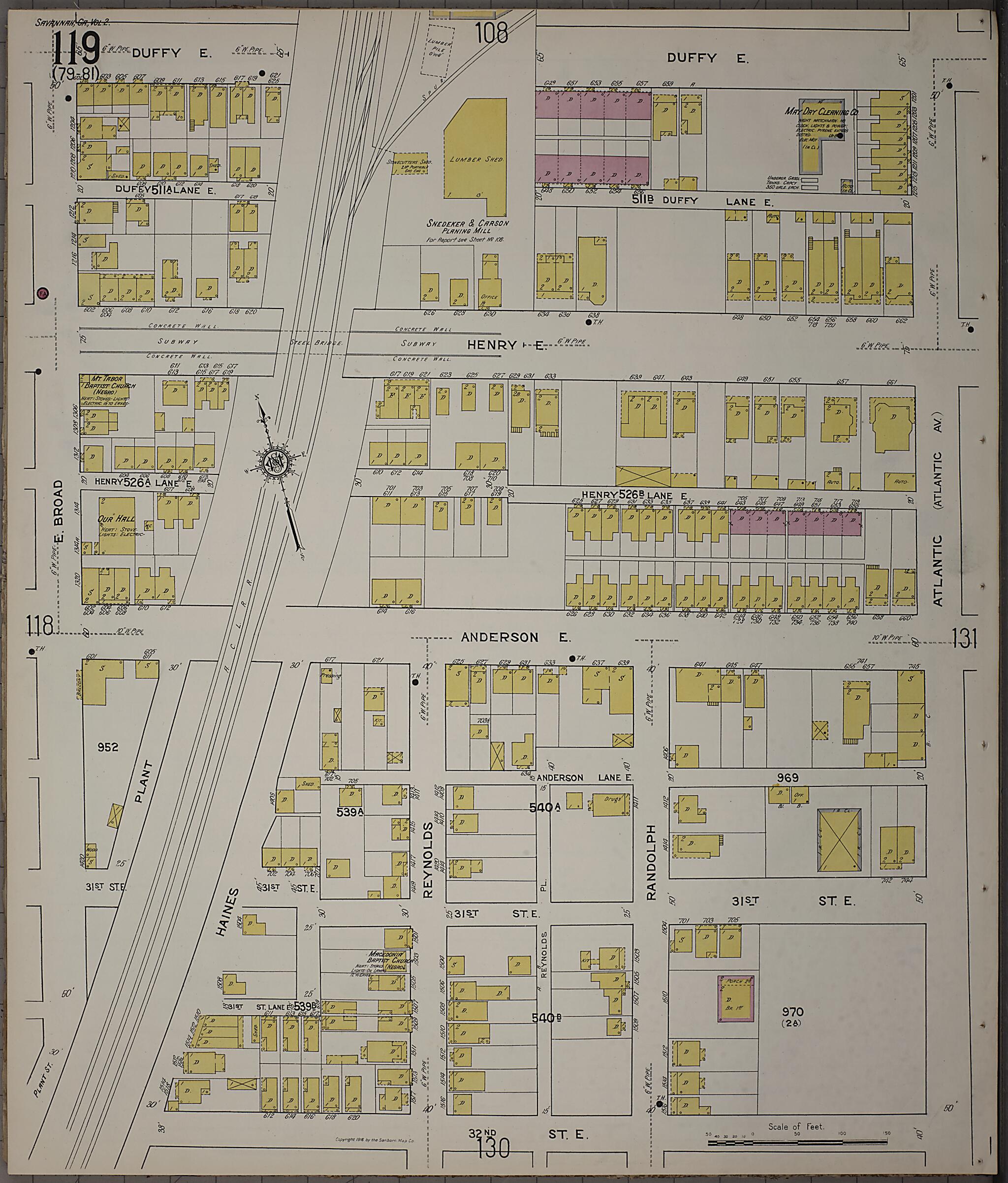 This old map of Savannah, Chatham County, Georgia was created by Sanborn Map Company in 1916