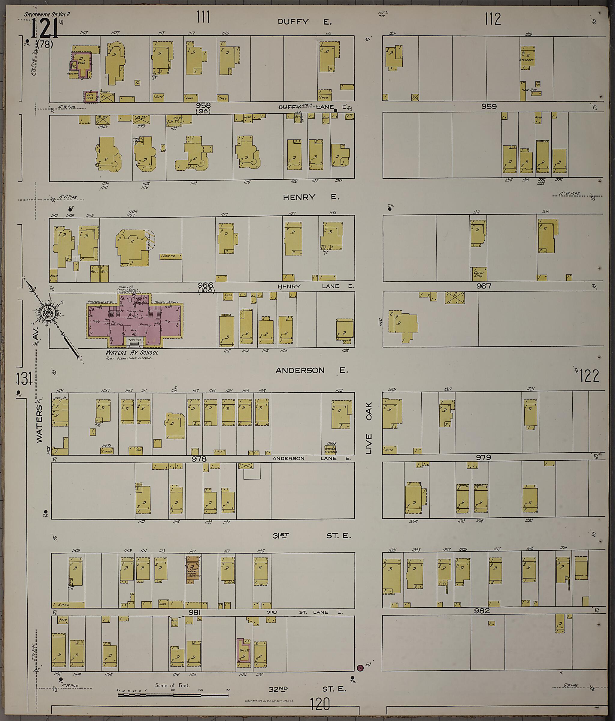 This old map of Savannah, Chatham County, Georgia was created by Sanborn Map Company in 1916