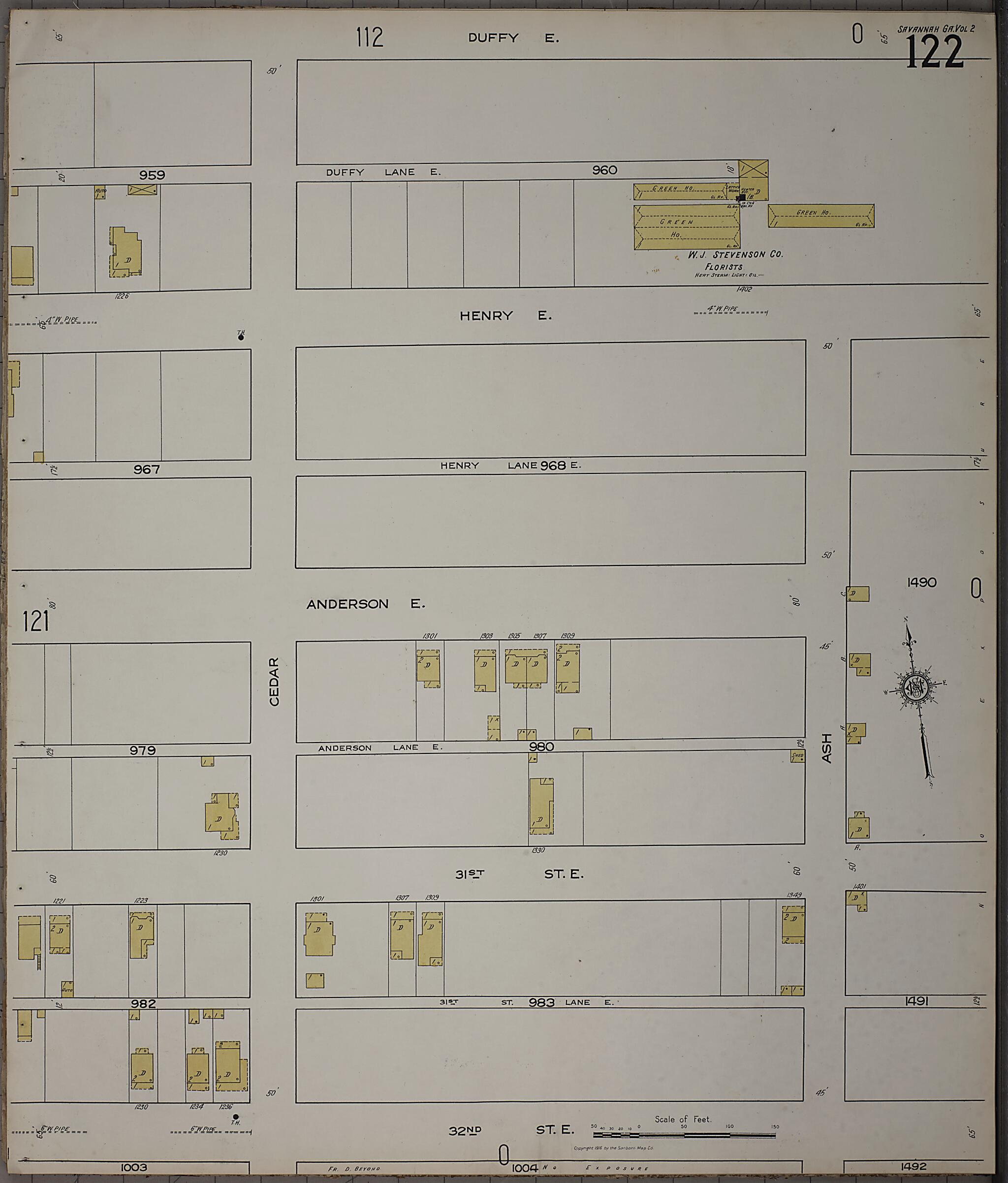 This old map of Savannah, Chatham County, Georgia was created by Sanborn Map Company in 1916