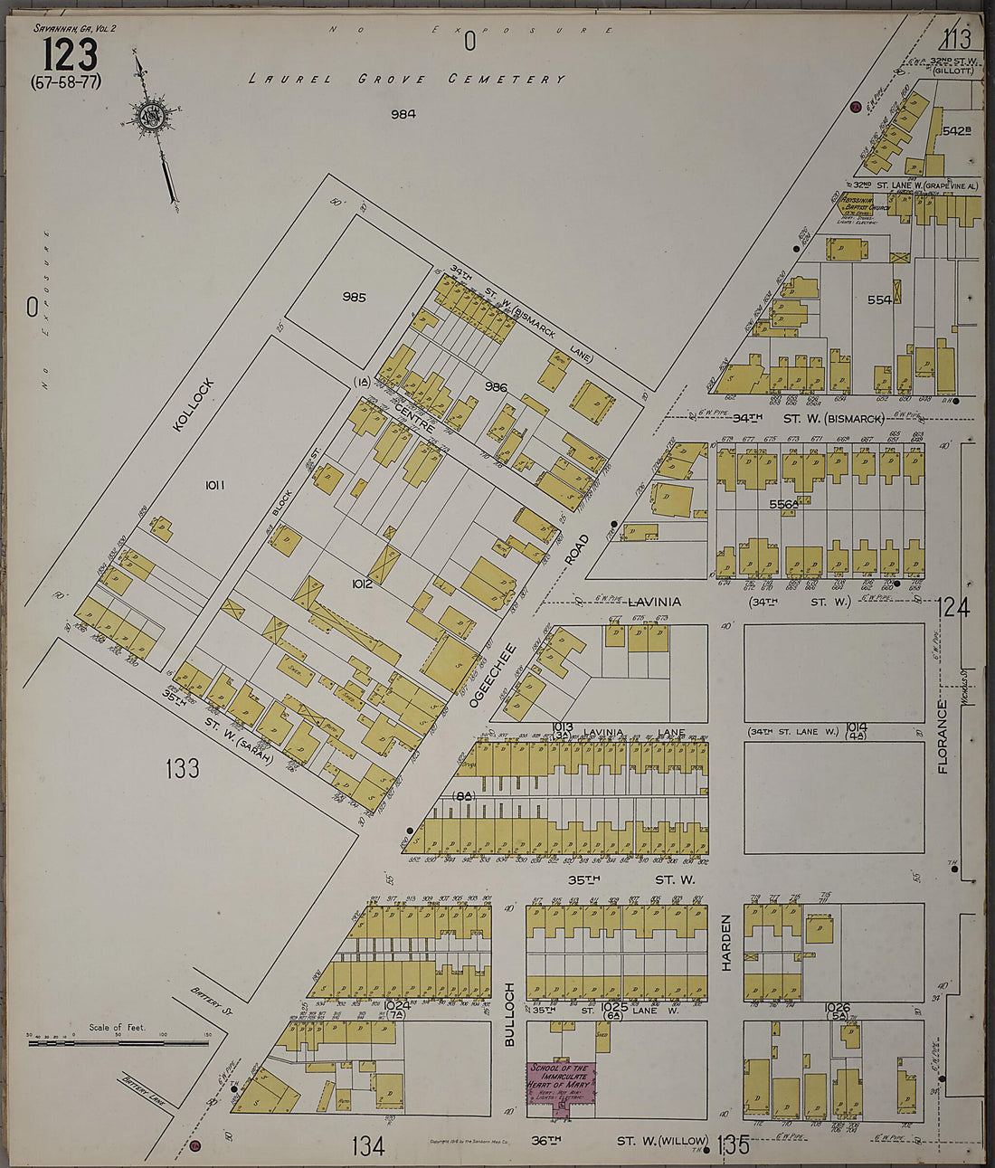 This old map of Savannah, Chatham County, Georgia was created by Sanborn Map Company in 1916