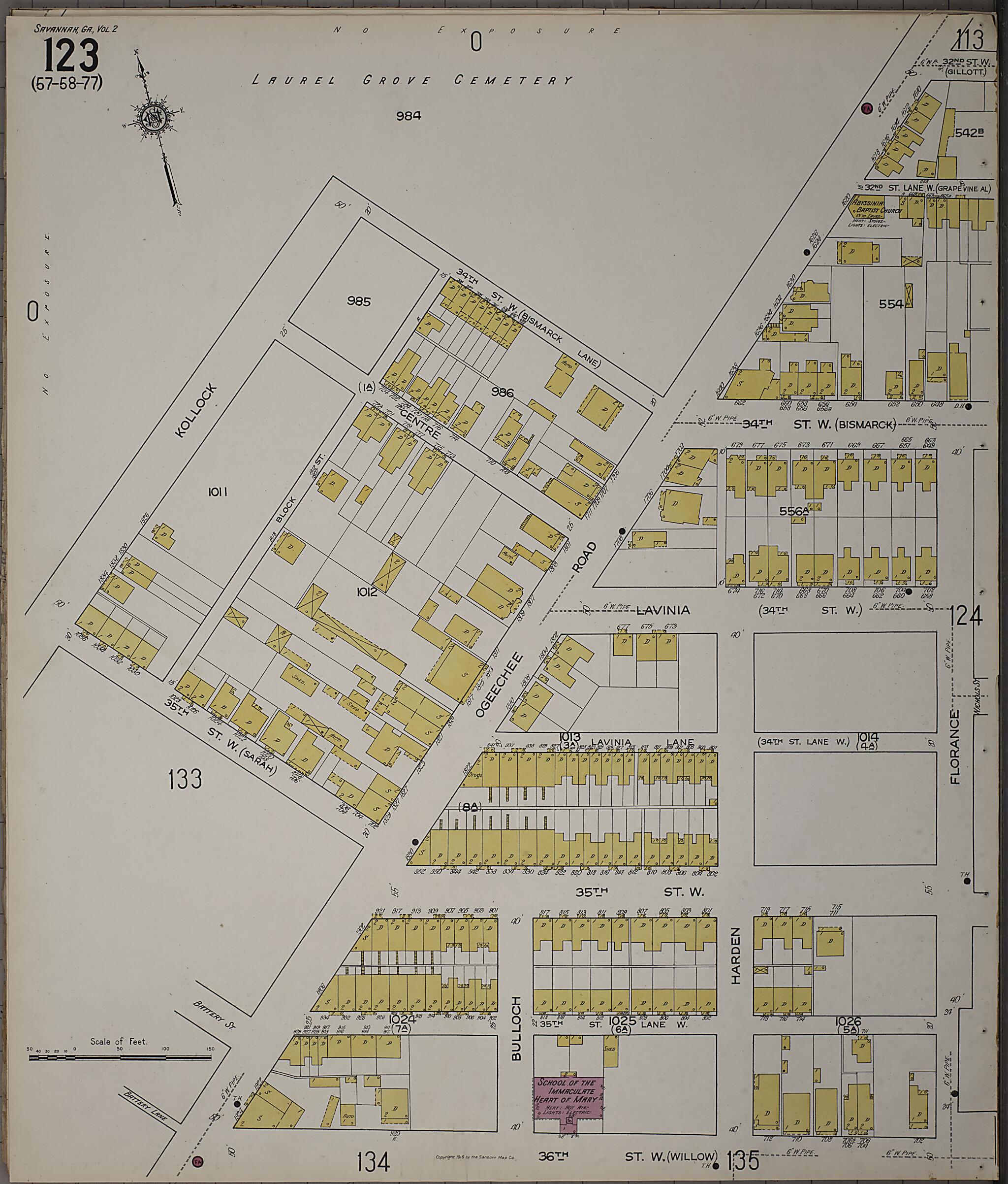 This old map of Savannah, Chatham County, Georgia was created by Sanborn Map Company in 1916