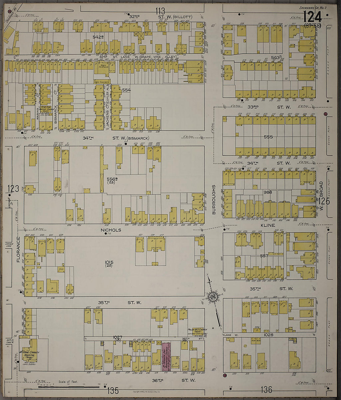 This old map of Savannah, Chatham County, Georgia was created by Sanborn Map Company in 1916