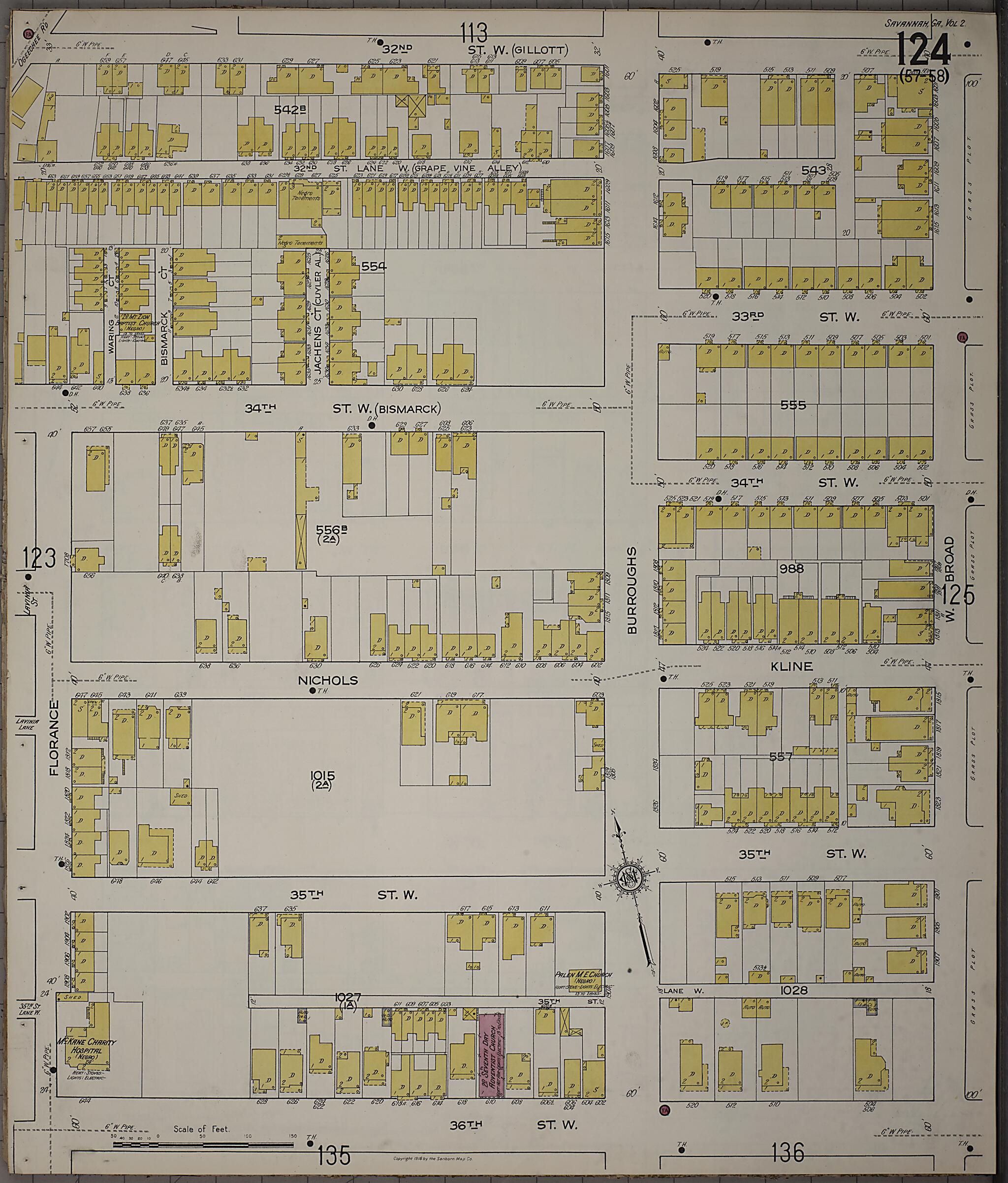 This old map of Savannah, Chatham County, Georgia was created by Sanborn Map Company in 1916