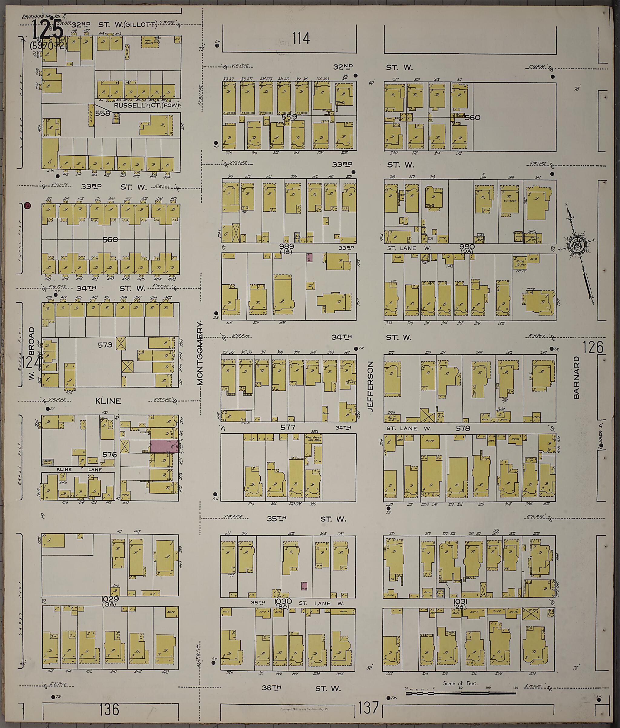 This old map of Savannah, Chatham County, Georgia was created by Sanborn Map Company in 1916