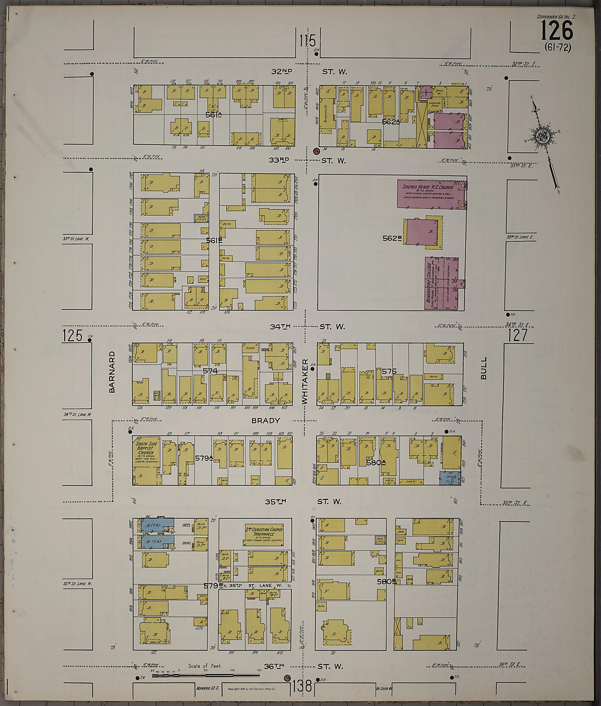 This old map of Savannah, Chatham County, Georgia was created by Sanborn Map Company in 1916