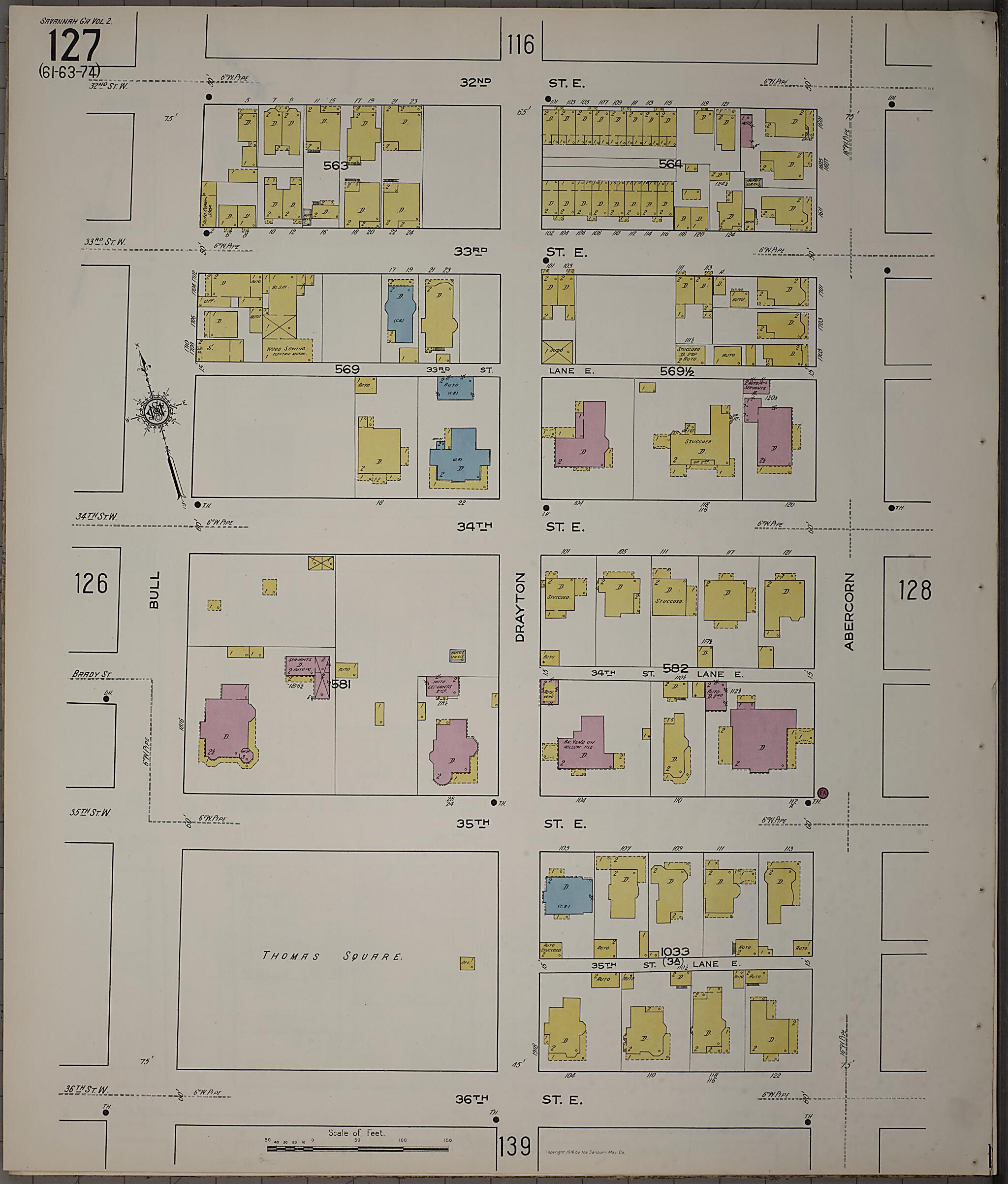 This old map of Savannah, Chatham County, Georgia was created by Sanborn Map Company in 1916