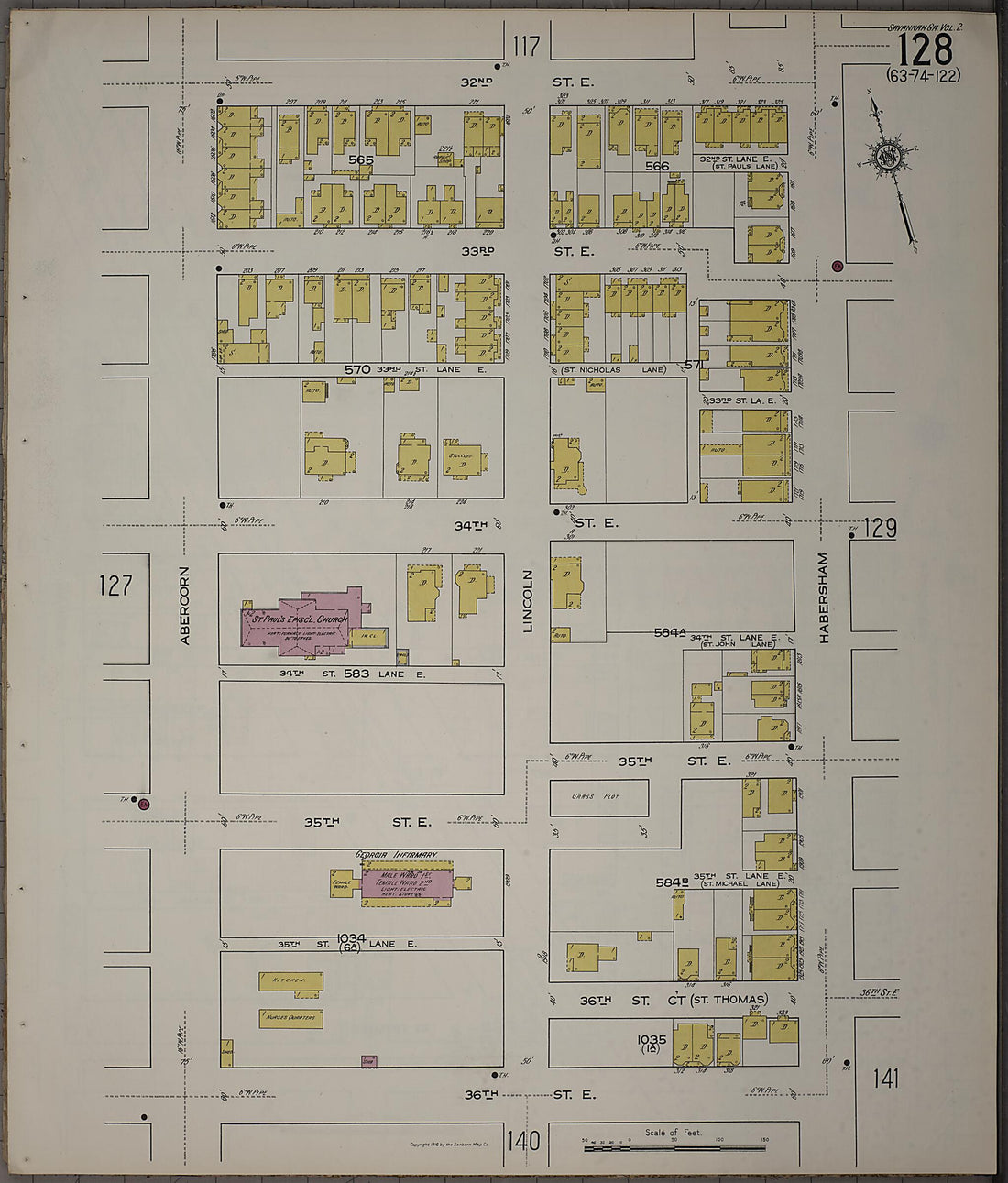 This old map of Savannah, Chatham County, Georgia was created by Sanborn Map Company in 1916