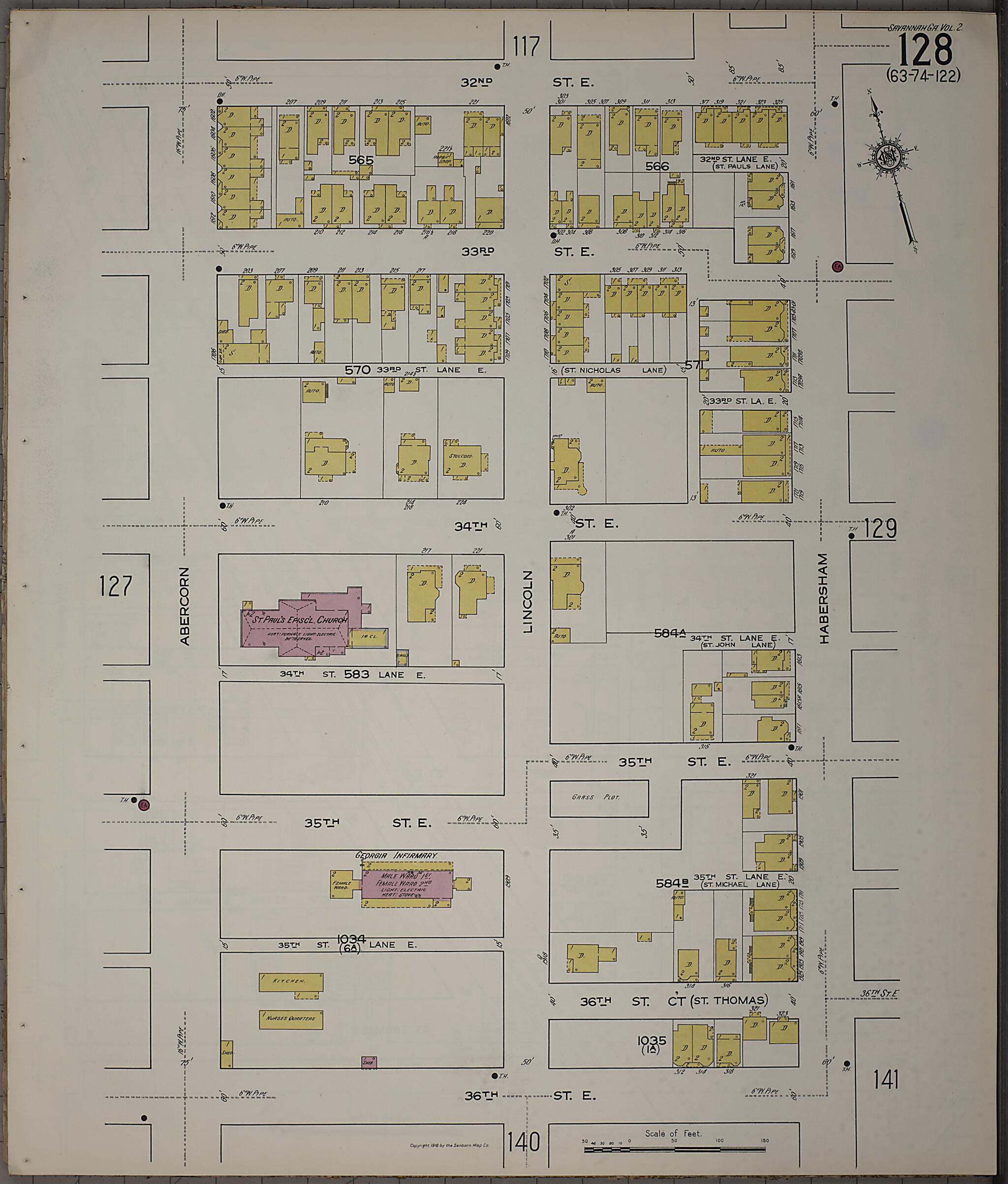This old map of Savannah, Chatham County, Georgia was created by Sanborn Map Company in 1916