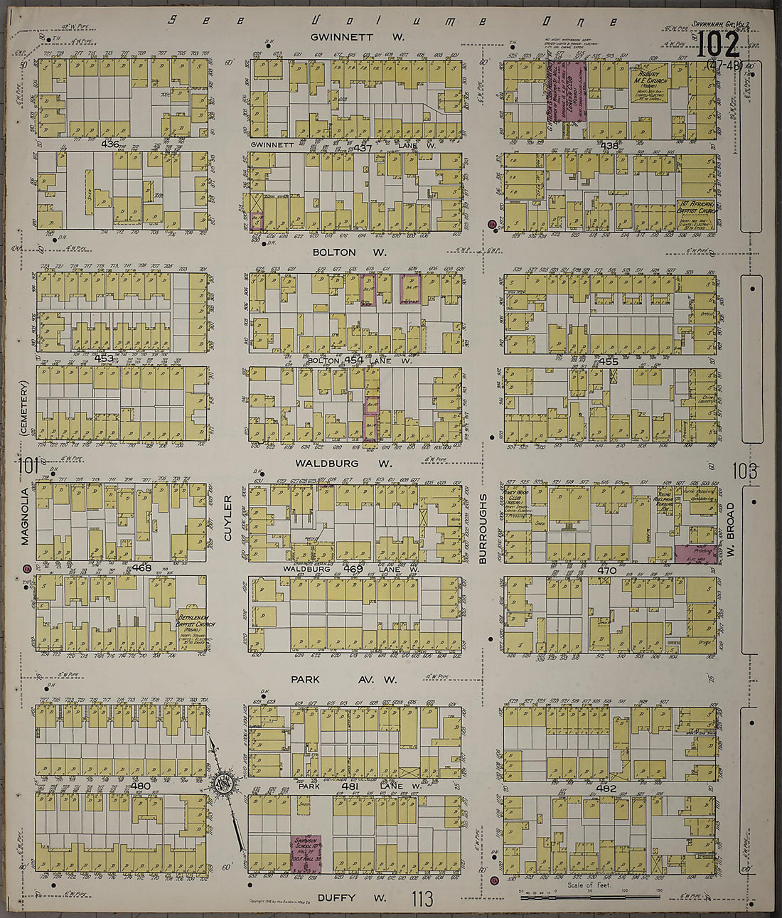 This old map of Savannah, Chatham County, Georgia was created by Sanborn Map Company in 1916