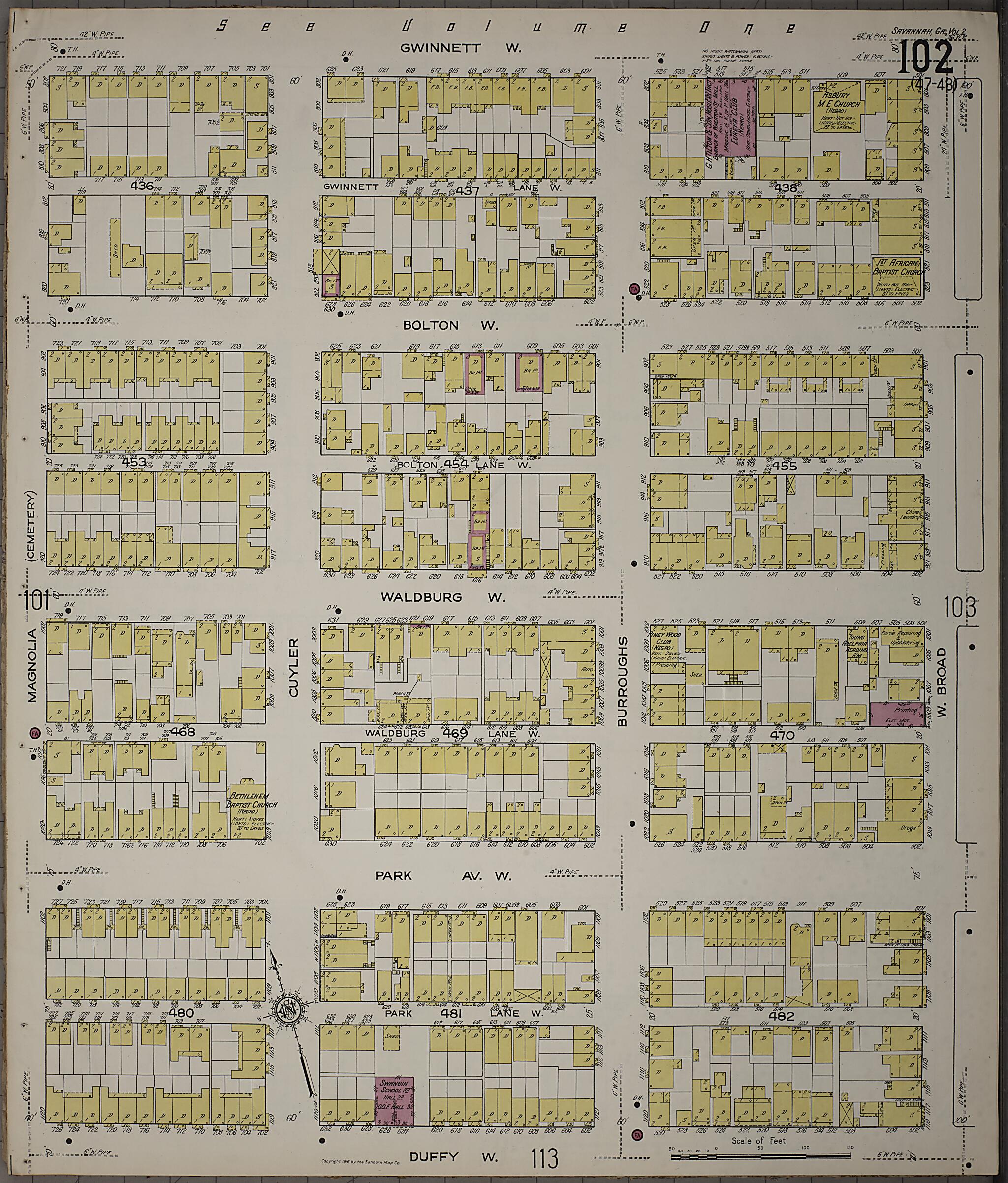 This old map of Savannah, Chatham County, Georgia was created by Sanborn Map Company in 1916