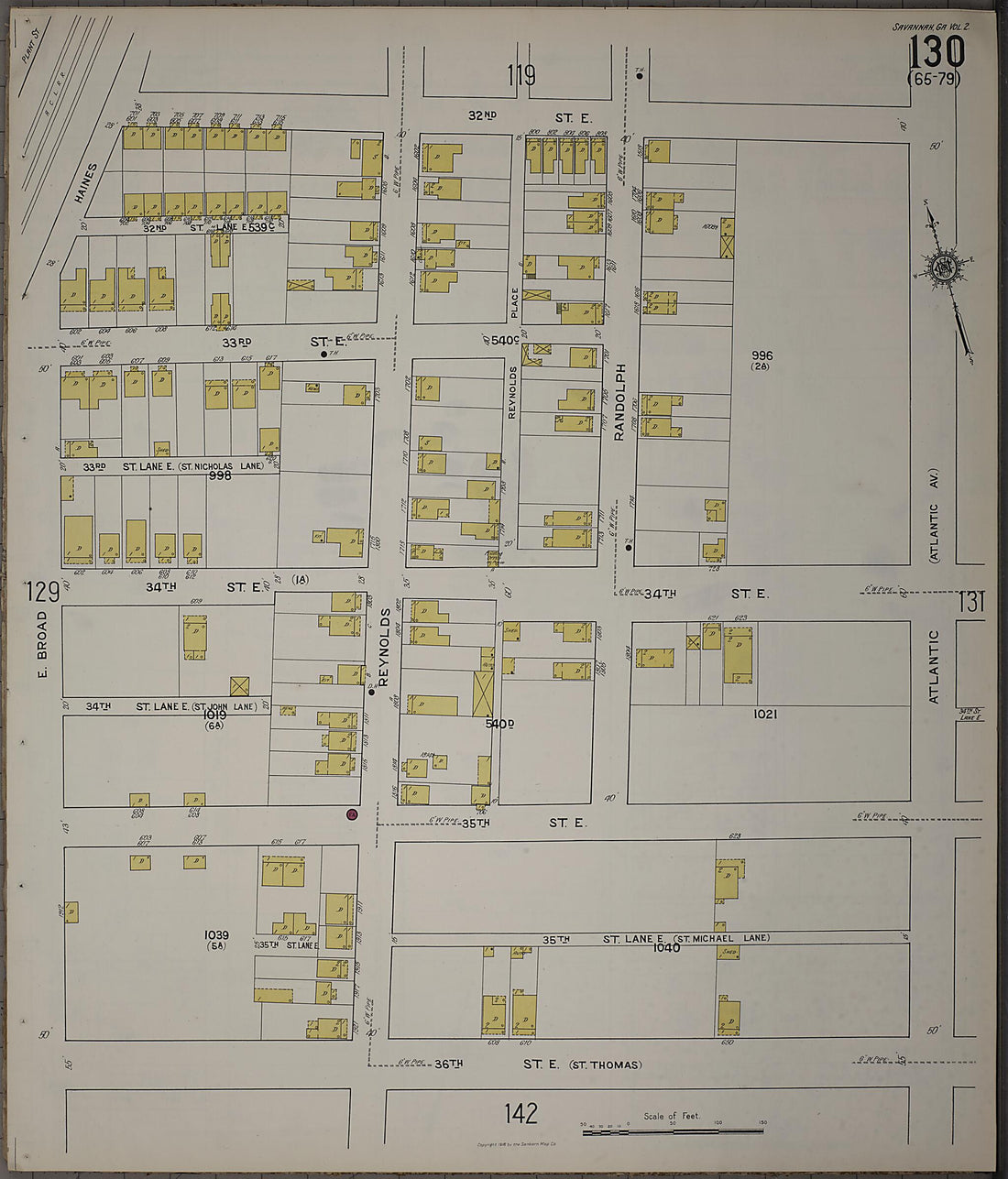 This old map of Savannah, Chatham County, Georgia was created by Sanborn Map Company in 1916