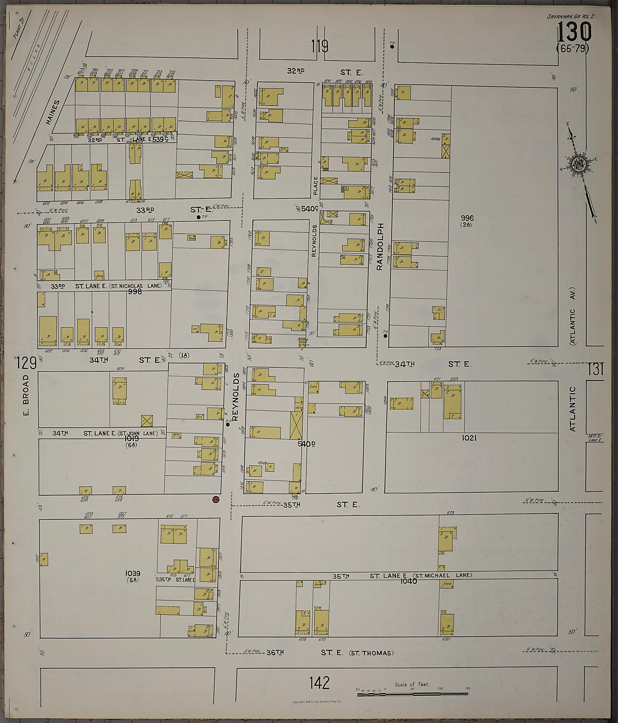 This old map of Savannah, Chatham County, Georgia was created by Sanborn Map Company in 1916