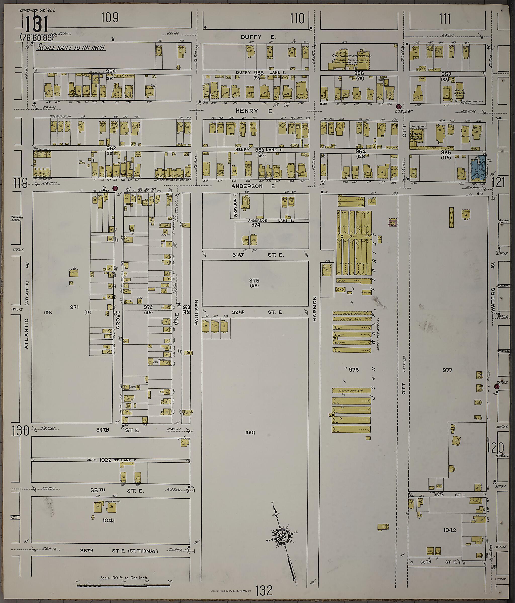 This old map of Savannah, Chatham County, Georgia was created by Sanborn Map Company in 1916